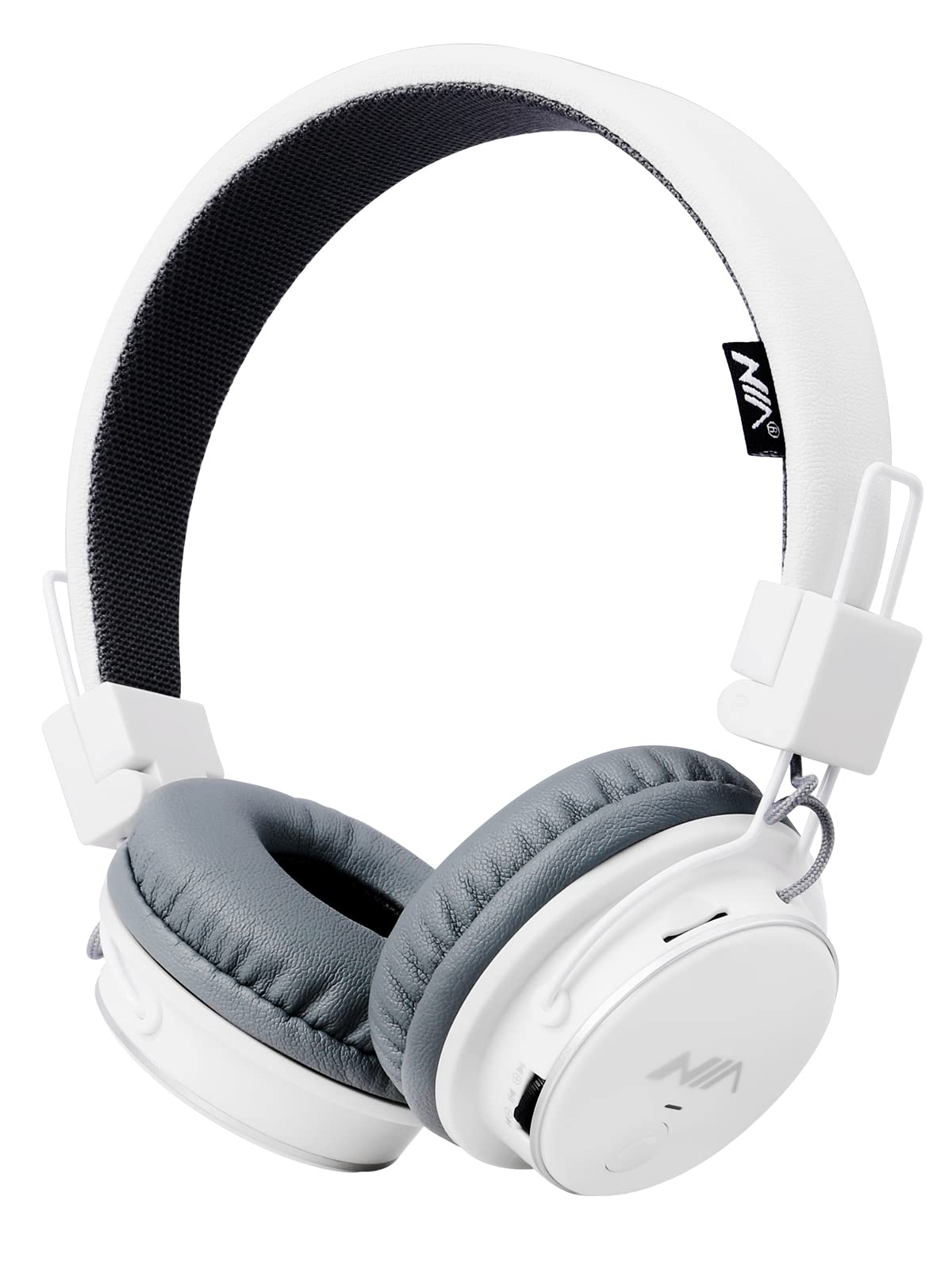 NIA Wireless Over Ear Headphones - Foldable Bluetooth Headset with Stereo Bass, 3.5mm Jack, Built-in Mic, MP3 Player & FM Radio - for Kids, Teens, Phone & Tablet Use (White) | Perfect for School, Travel & Gaming