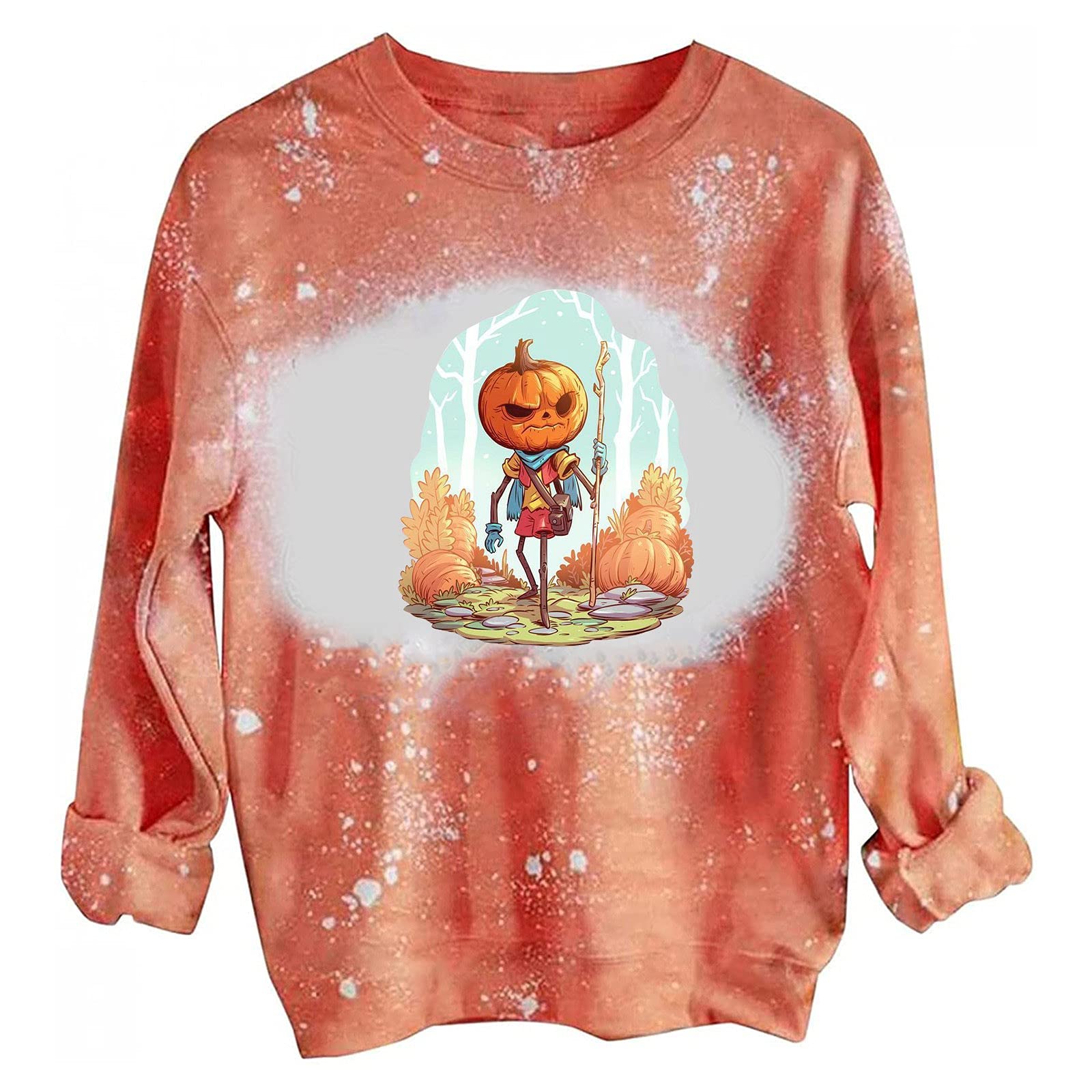 Halloween Shirts for Women - Long Sleeve Crewneck Graphic Sweatshirt | Oversized Y2K Trendy T-Shirt | Cute Going Out Tops for Parties, Costumes & Fall Fashion