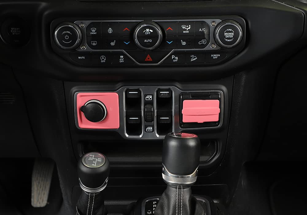 Jeep Wrangler JL & Gladiator JT Interior Accessories - Pink Cigarette Lighter & USB Socket Panel Cover Decor Frame Trim (2018+ Models) | Perfect for Car Customization & Off-Road Adventures
