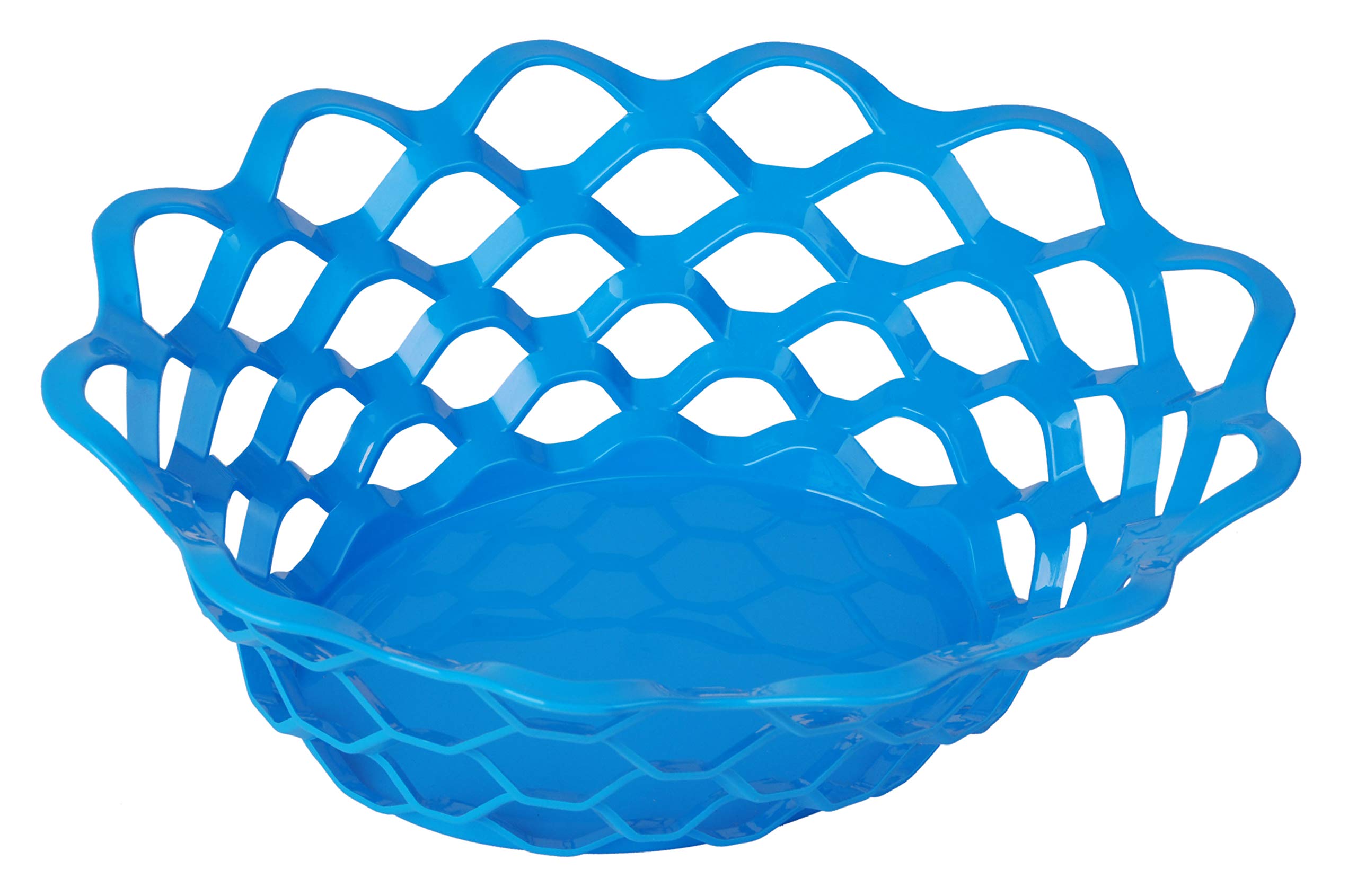 Mintra Home Blue Plastic Oval Bread Basket - Fruit Serving Tray for Kitchen Counter, Dining Table, Picnic - Ideal for Breakfast, Brunch, Party Snacks & Outdoor Gatherings