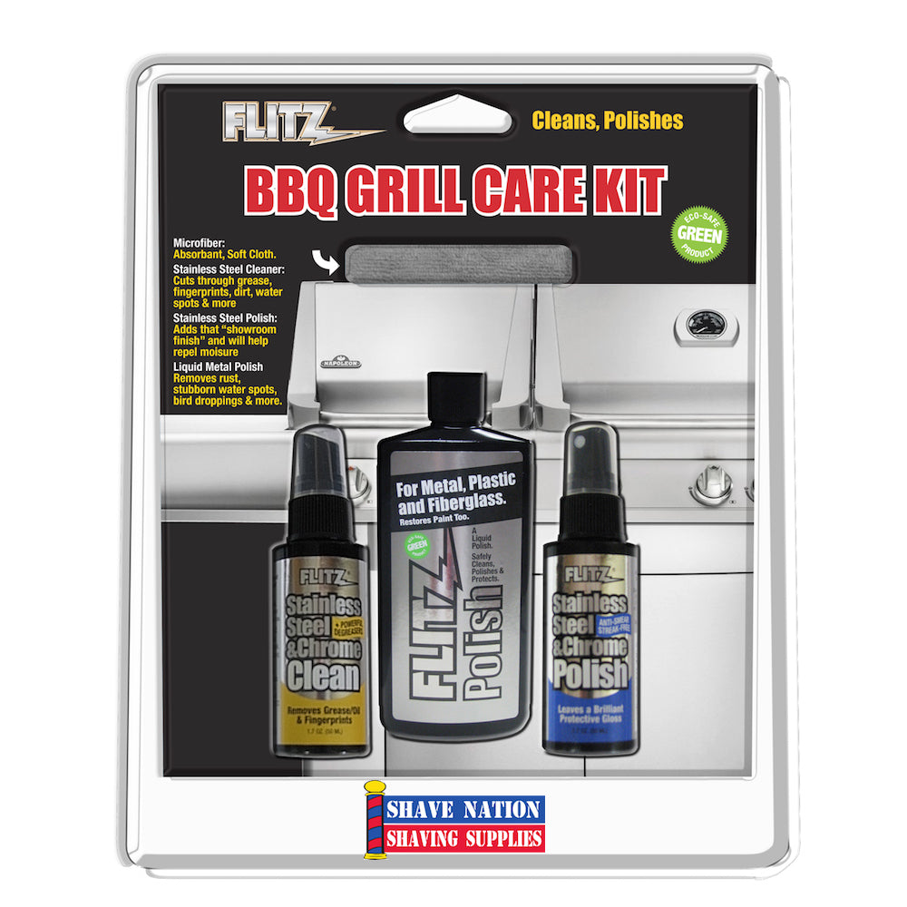 Flitz BBQ Grill Care Kit - Stainless Steel Cleaner & Polish for Outdoor Grills - Perfect for Backyard BBQs, Camping & Tailgating