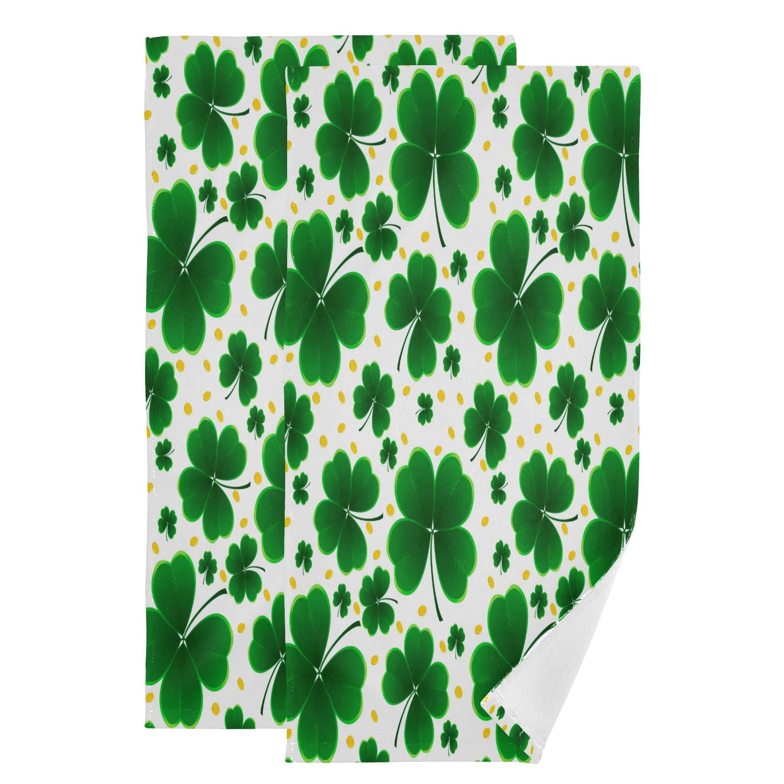St. Patrick's Day Clover Shamrock Face Towel Set of 2 | 30x15 Inch Hand & Dish Towels for Kitchen, Bath, Beach Decor | Perfect for Irish-Themed Parties & Home Styling