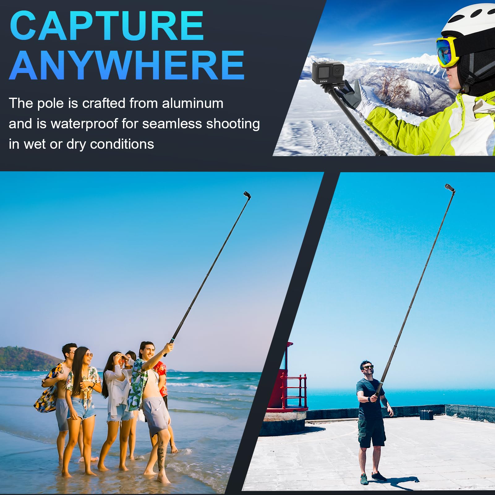 3M Carbon Fiber Extendable Selfie Stick (9.8ft/3M) - Invisible Tripod Mount for Insta360 X4/X3/X2/One RS R, GoPro Hero 13/12/11/10/9/MAX & DJI Osmo Action Cameras - Lightweight Camera Accessories for Travel Vlogging, Hiking & Outdoor Adventures (Grey)