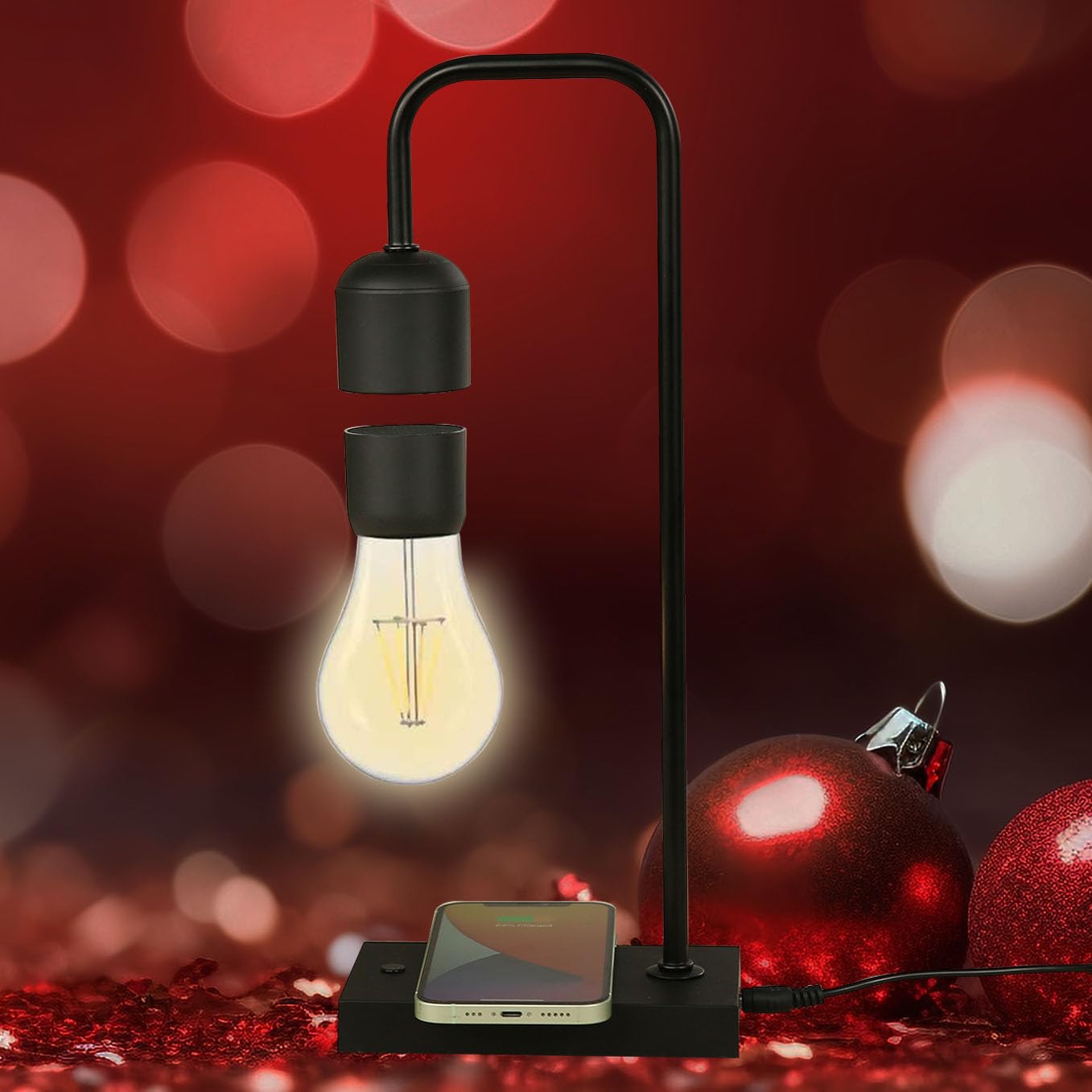 Magnetic Levitating Lamp with LED Light Bulb - Wireless Charger & Auto Control - Floating Desk Decor for Home Office, Bedroom, and Gift Ideas