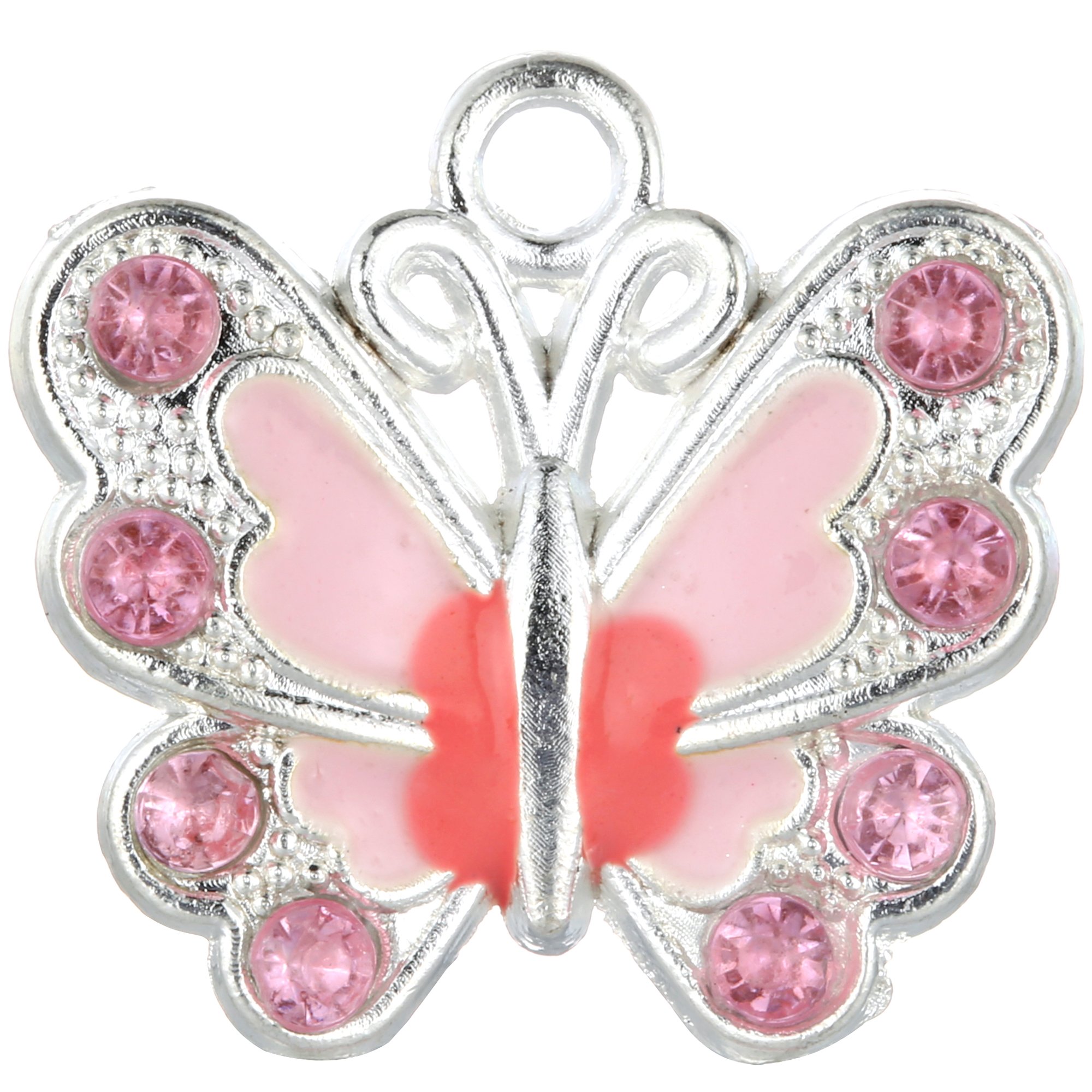 14pcs Silver Plated Small Butterfly Enamel Charm Beads for Jewelry Making DIY - Pink Pendants for Necklaces, Bracelets & Craft Projects