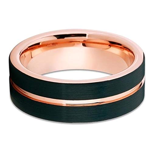 Rose Gold Tungsten Wedding Band for Men & Women - 18k Rose Gold Plated Black Tungsten Ring, Anniversary & Engagement Ring, Comfort Fit Groove Design - Perfect for Weddings, Proposals & Special Occasions | Ideal for Couples, Gift Giving & Everyday Wear | Great for Romantic Dates, Vow Renewals & Anniversary Celebrations