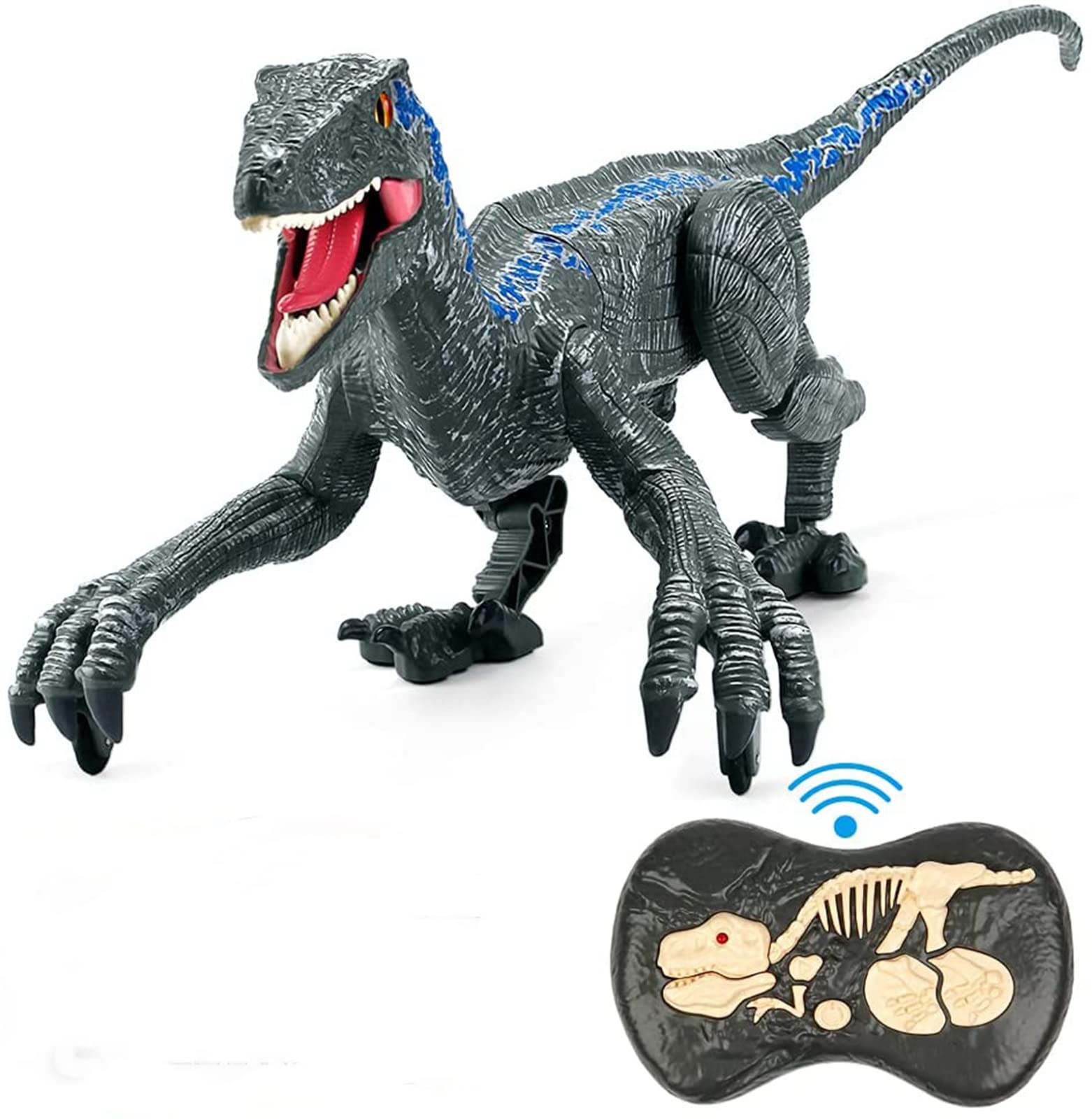 LEEFISH Remote Control Dinosaur Toy - Rechargeable Electronic Walking Velociraptor with LED Lights & Realistic Sounds, STEM Educational RC Robot Toy for Kids Boys Girls Ages 3-8 | Perfect Birthday Gift & Interactive Play for Indoor/Outdoor Fun
