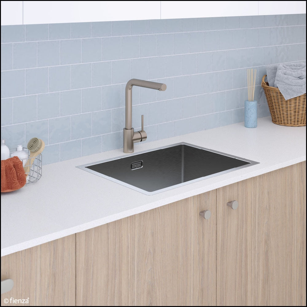 FIENZA 50L Stainless Steel Square Laundry Sink with Drain Board - Heavy Duty Utility Sink for Basement, Garage, or Commercial Use (Model 68501)