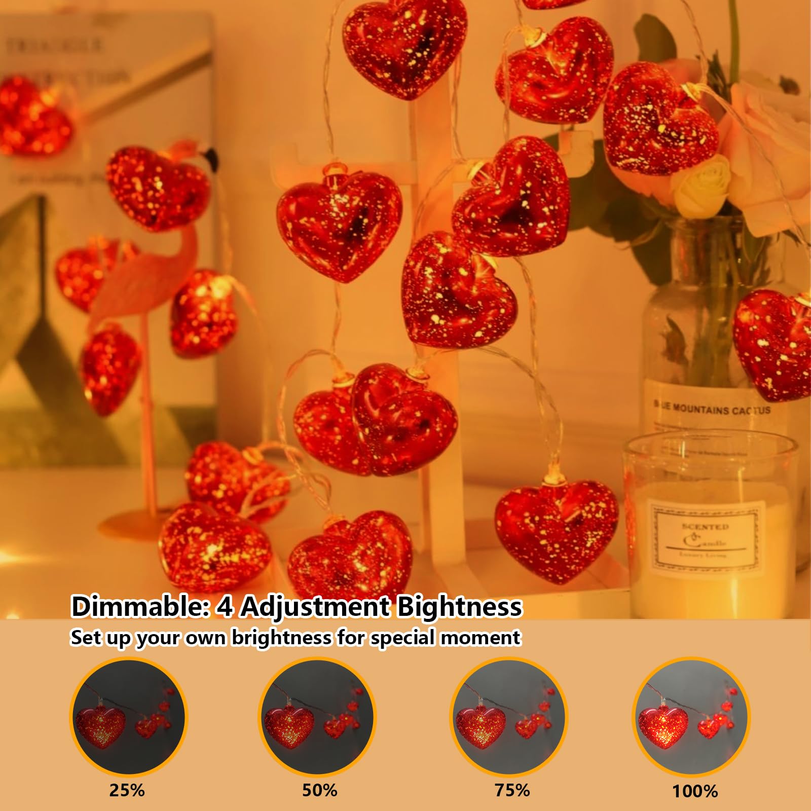 10 LED Valentine Heart String Lights - 6.8Ft Battery Powered with Remote Timer | Romantic Decor for Wedding, Christmas, Bedroom & Valentine's Day | Perfect for Indoor Lighting, Party Decorations & Romantic Ambiance