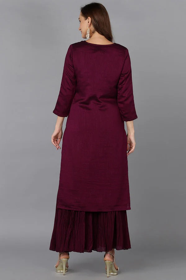 Burgundy Silk Blend Straight Kurta for Women | Elegant Diwali & Festive Wear | Comfortable & Stylish Ethnic Dress for Parties, Weddings & Special Occasions