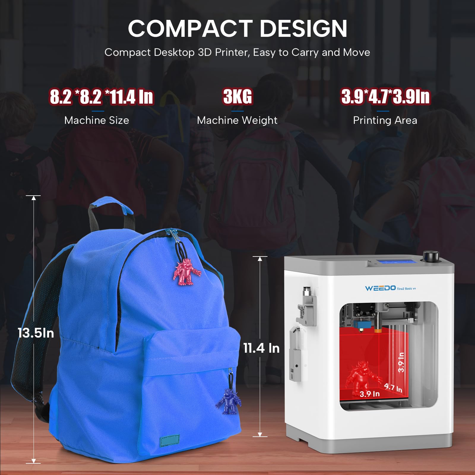 WEEDO Tina2 Mini 3D Printer for Kids & Beginners - Fully Assembled, Open Source, Auto Leveling, Flexible Build Plate (3.93x84.72x3.93in) - Perfect for Home Use, School Projects, STEM Education & Creative DIY Printing