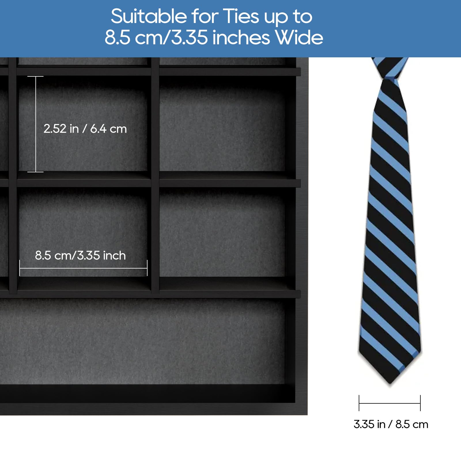 B4Life Bamboo Tie Organizer Wall Mount - 16 Tie Storage Rack with 9 Grids, Space-Saving Closet Accessory for Men's Necktie Display & Organization (Black) - Perfect for Home, Office & Walk-in Closet Organization