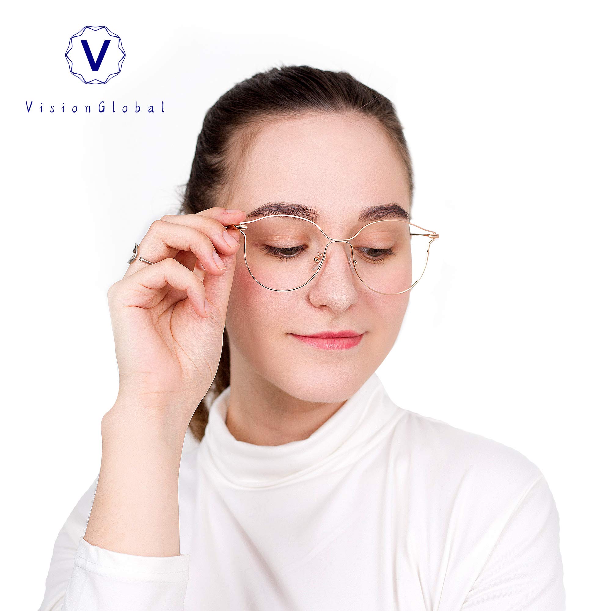 VisionGlobal Blue Light Blocking Glasses for Women - Anti Eyestrain Computer Glasses with Stylish Oval Frame - Perfect for Office Work, Gaming & Screen Time Protection