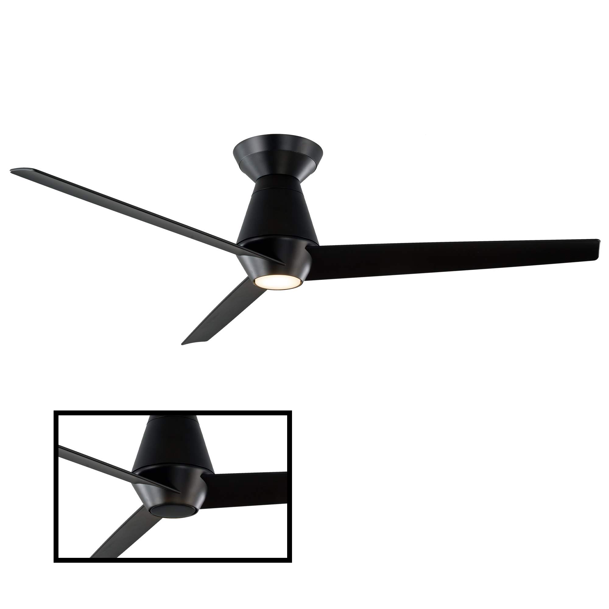 Slim Smart 52-Inch 3-Blade Flush Mount Ceiling Fan with 3000K LED Light Kit & Remote Control - Matte Black, Compatible with Alexa, Google Assistant, Samsung Things, iOS & Android App - Perfect for Living Rooms, Bedrooms, and Outdoor Spaces