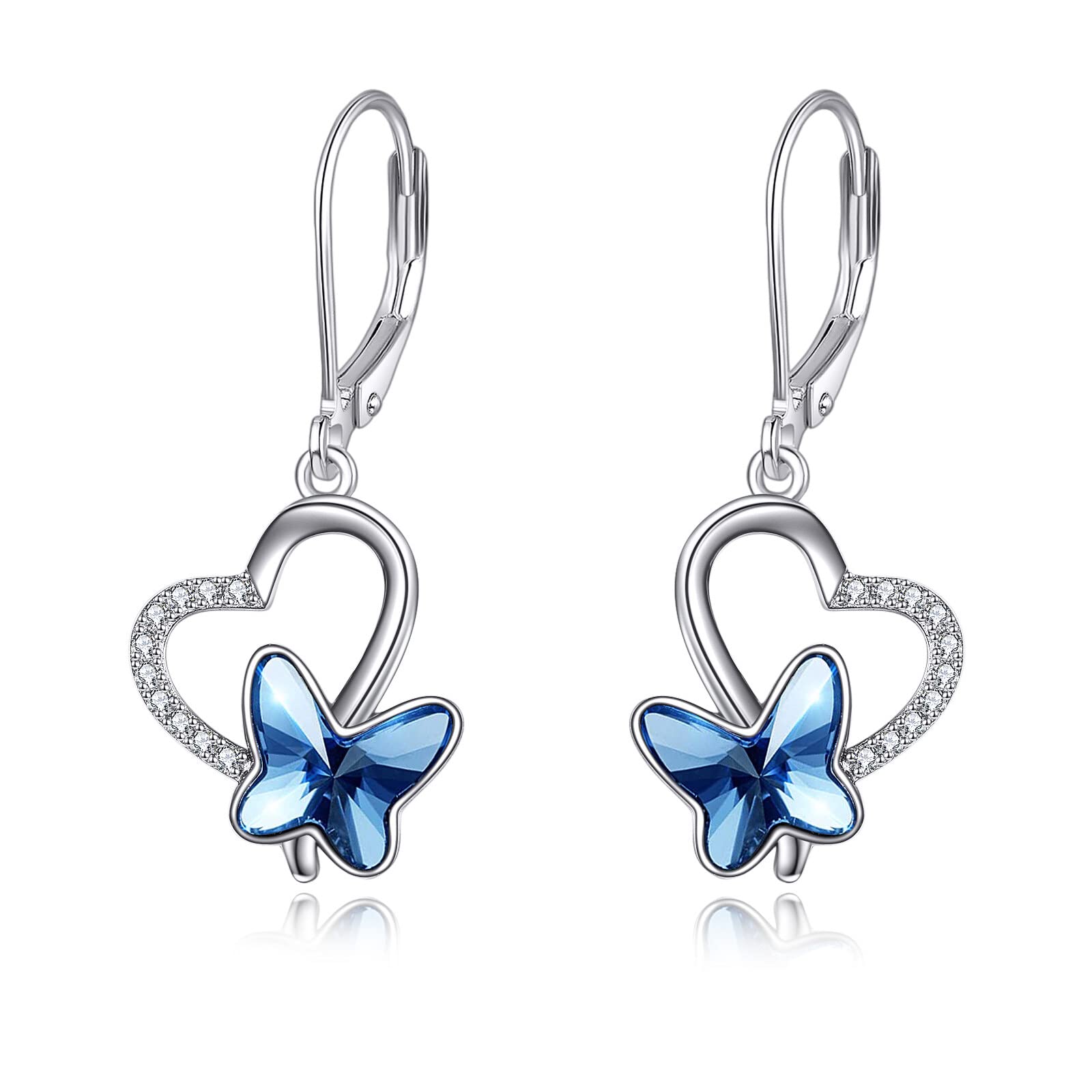 VONALA 925 Sterling Silver Butterfly Drop Dangle Earrings for Women - Crystal Leverback Earrings, Elegant Jewelry Gift for Her, Mom, Girlfriend | Perfect for Birthday, Anniversary, Wedding & Daily Wear