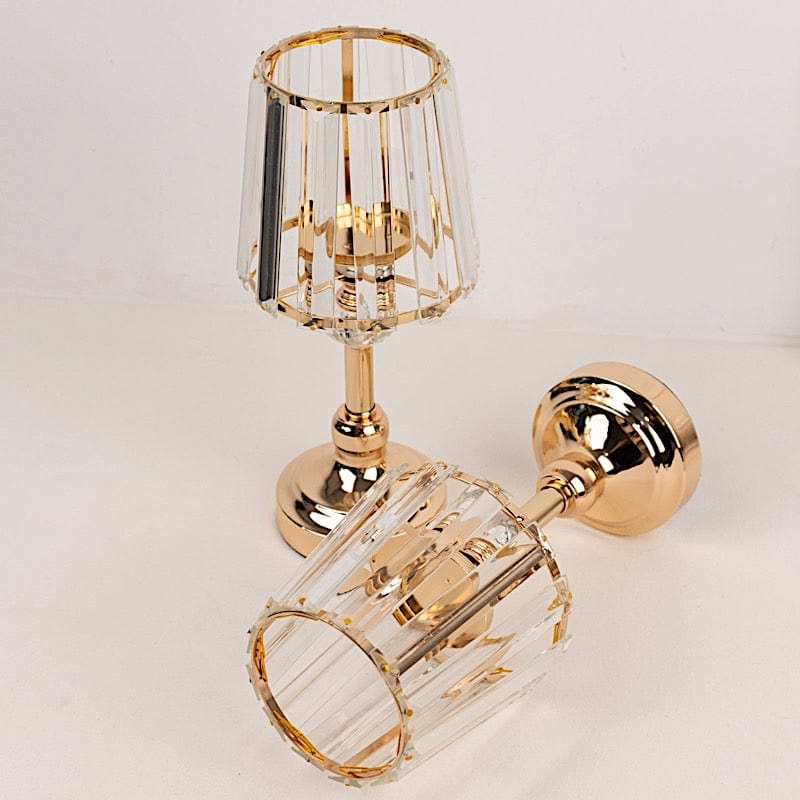 2 Pack Gold Metal Votive Candle Holders with Clear Crystal Glass Lamp Shade - Elegant Home Decor for Wedding, Church, and Table Centerpiece