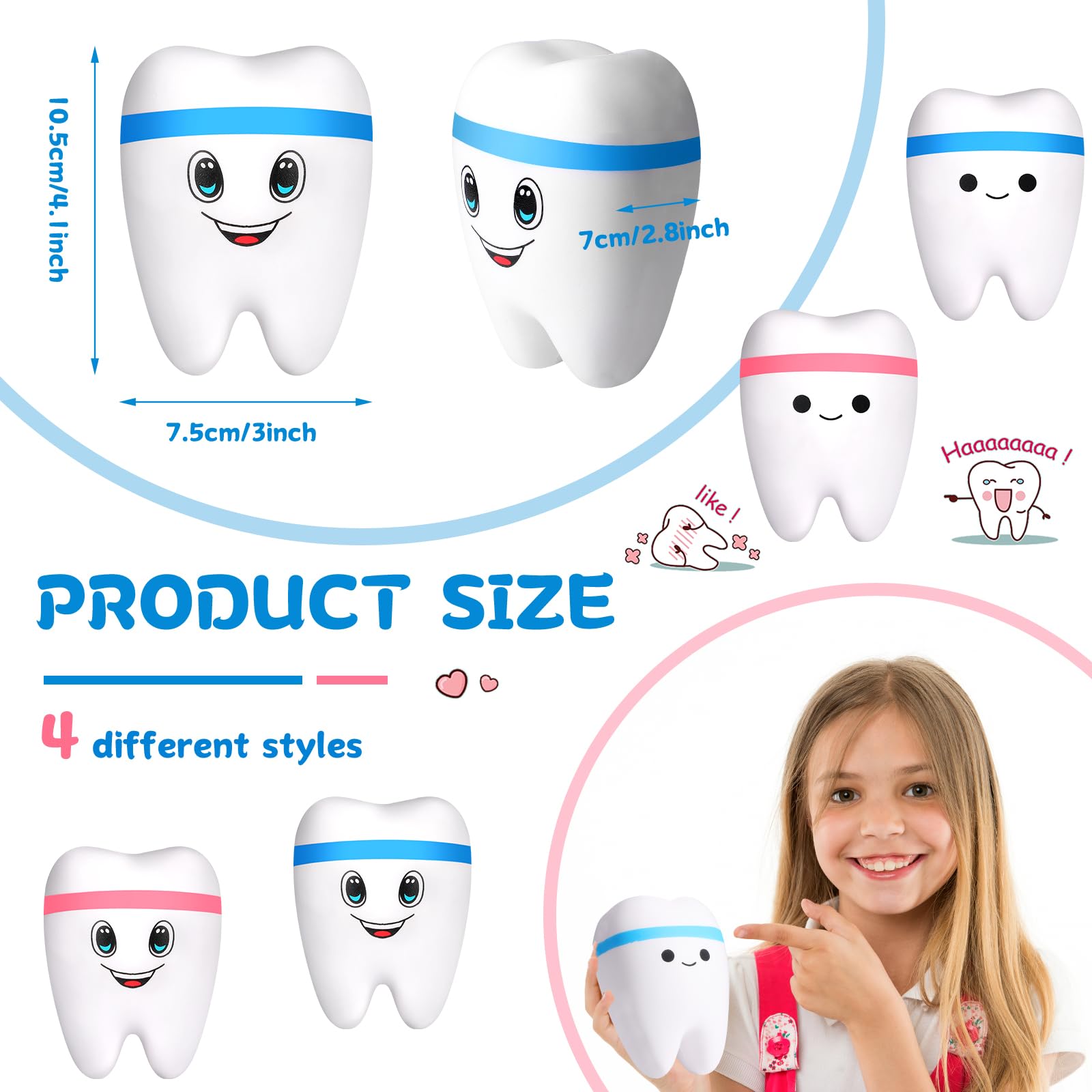 **Jerify 4-Pack Jumbo Slow-Rising Fake Teeth Toy for Stress Relief – Cute Dental Ball Chew Toy, Fun Gag Gift for Dentists & Adults – Perfect for Office, Party & Anxiety Relief**