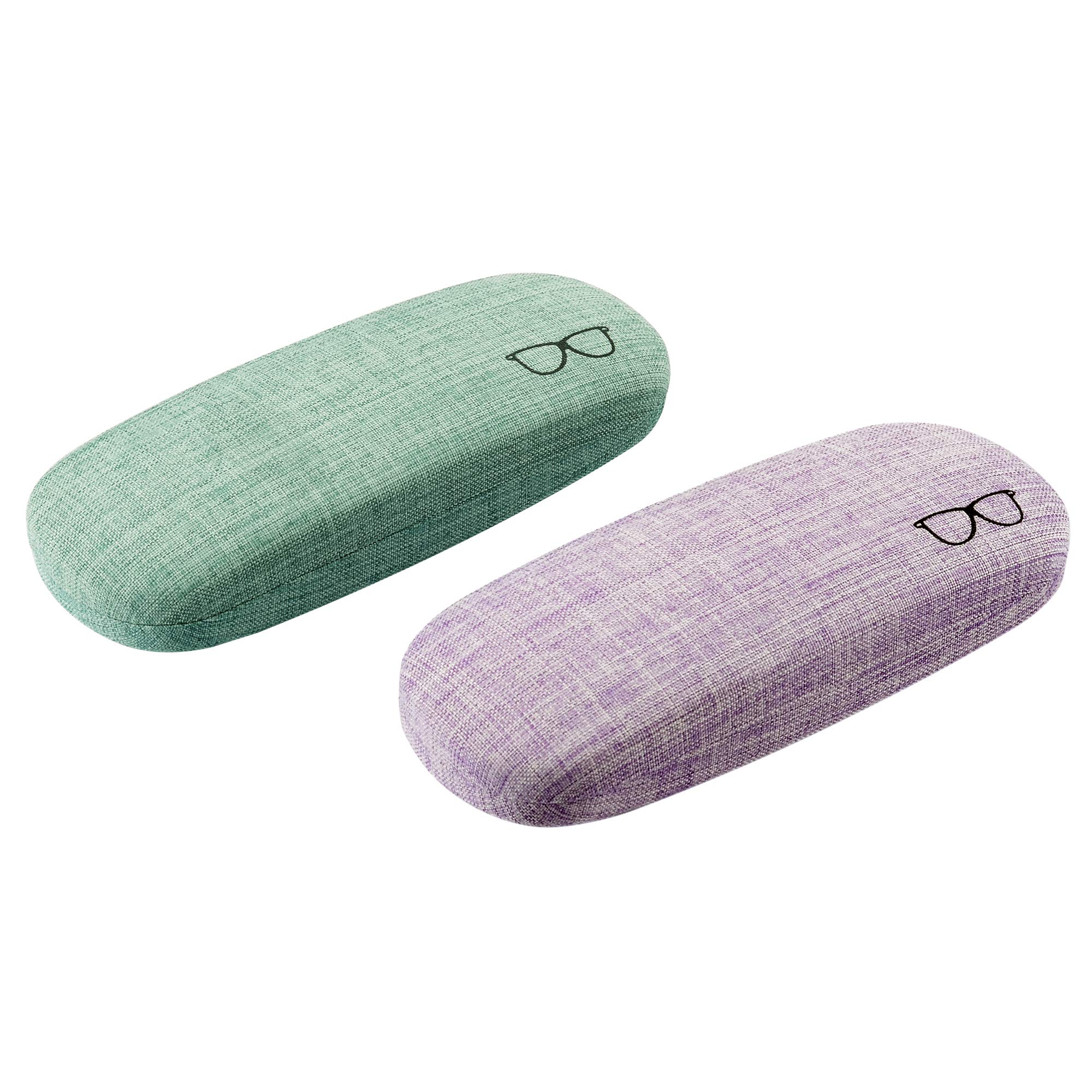2 Pack Hard Shell Eyeglass Case with Linen Cover - Protective Storage for Glasses & Sunglasses | Travel, Office, Home Use
