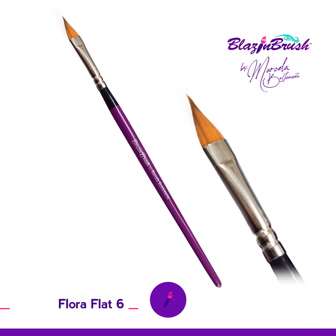 Blazin Brush Flora Flat 6 - Professional Makeup Brush Set for Flawless Foundation Application | Perfect for Everyday Makeup, Contouring & Airbrush Techniques