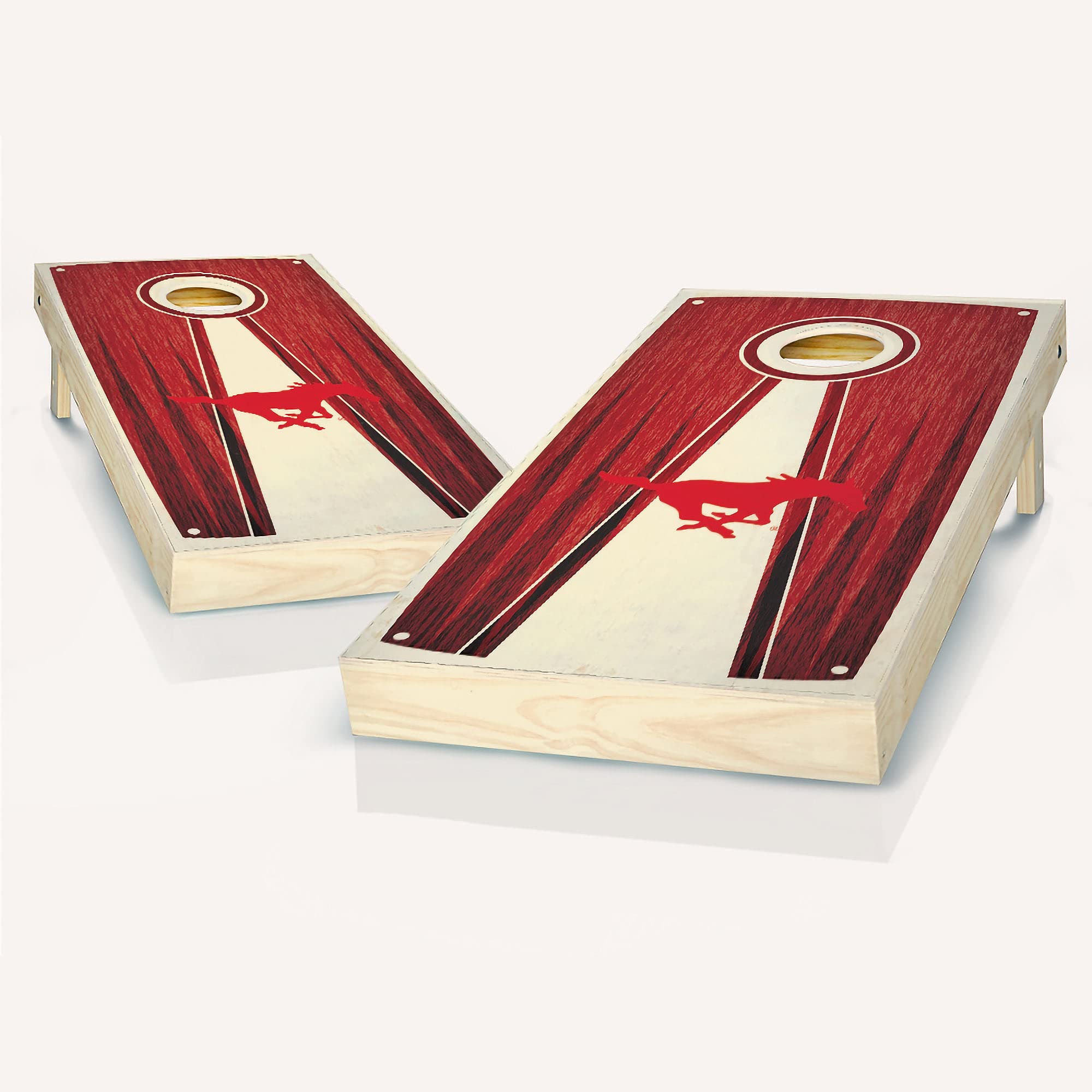 Premium SMU Stained Pyramid Cornhole Game Set - 2 Wooden Boards & 8 Bean Bags for Outdoor Tailgating, Backyard Parties, and Family Gatherings