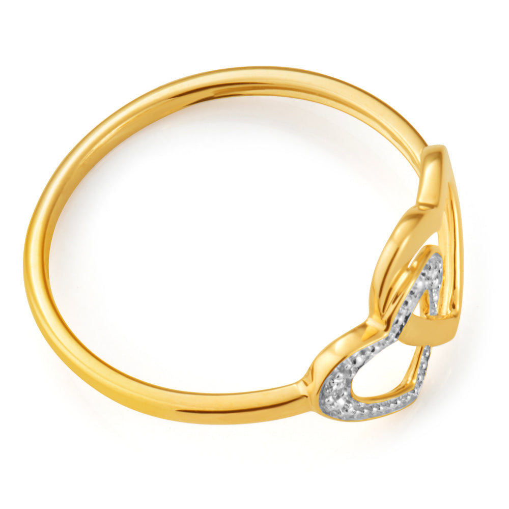 9ct Superb Yellow Gold 2 Diamonds Ring for Women - Elegant Wedding, Engagement & Anniversary Jewelry Gift - Perfect for Special Occasions & Romantic Moments