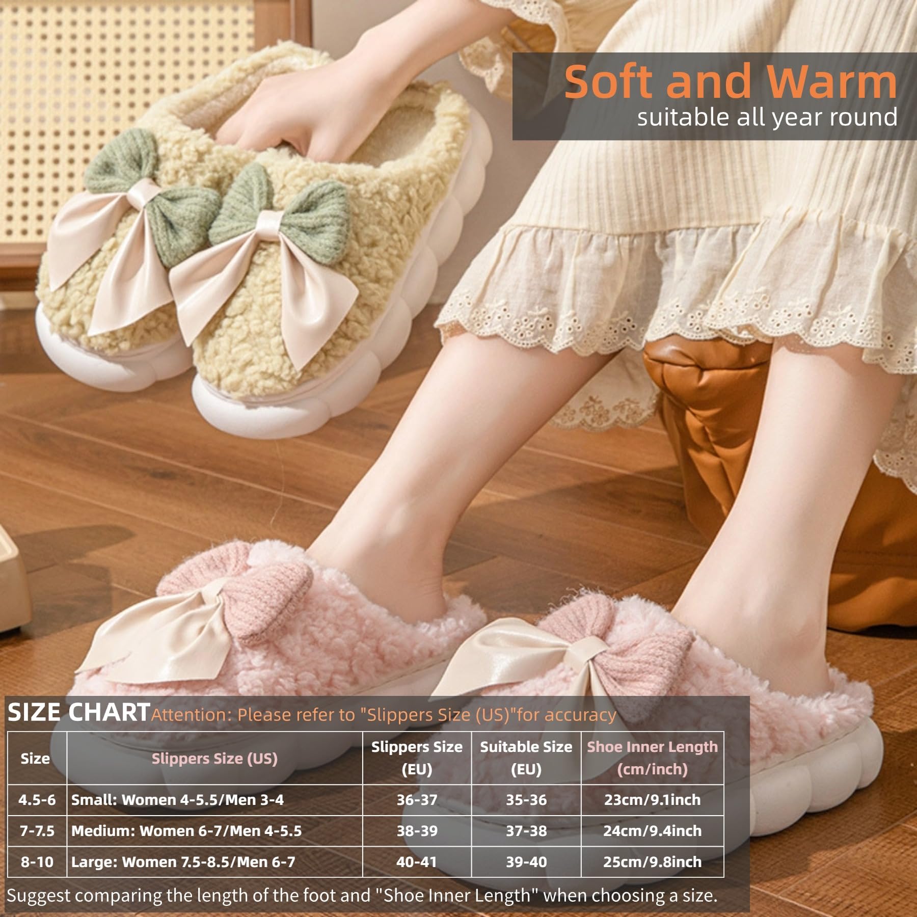 Women's Cozy Soft Plush Bow Tie Slippers - Lightweight Thick Sole Winter House Shoes | Non-Slip Indoor Fuzzy Slippers for Home, Bedroom & Lounge Wear | Perfect Gift for Her