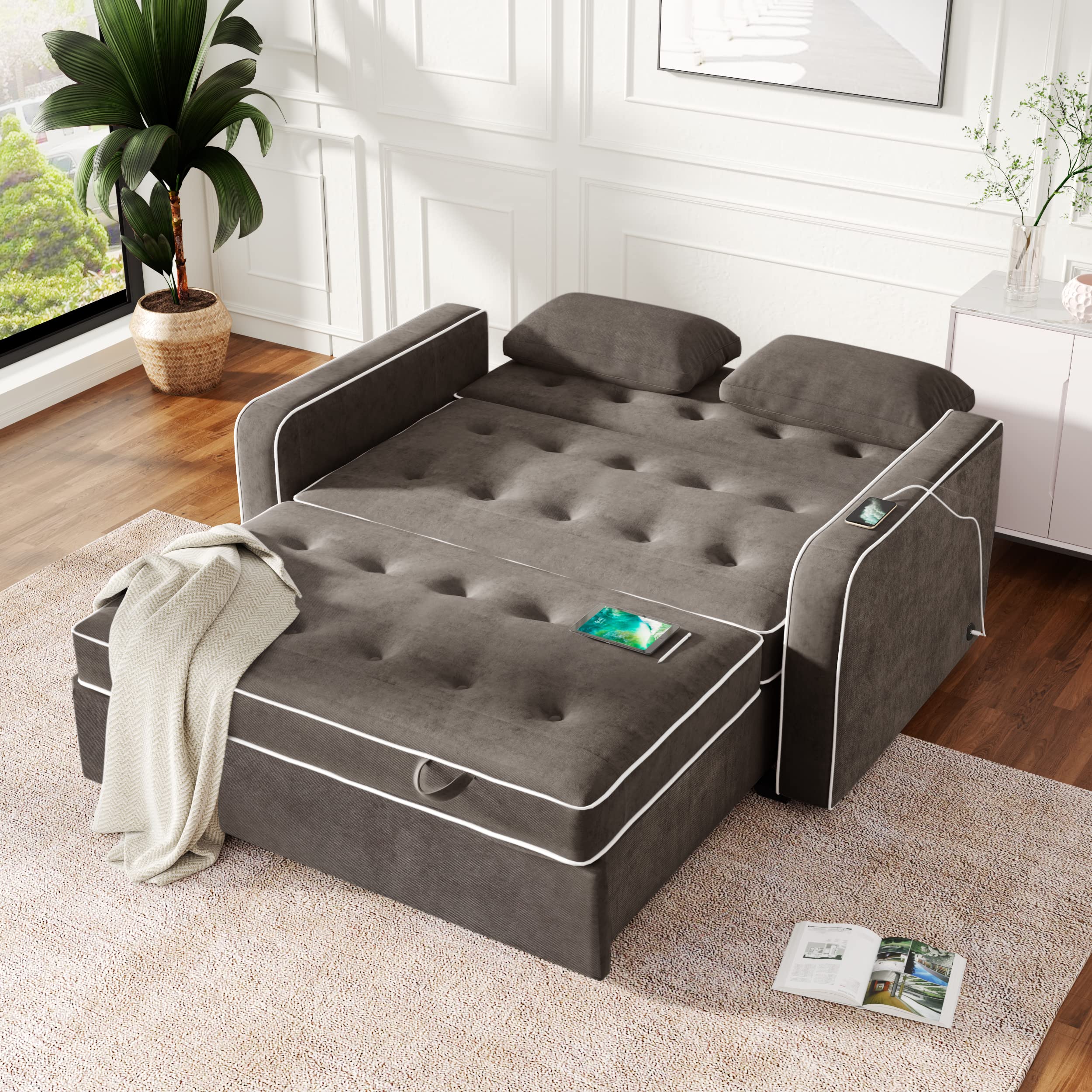 Convertible Sleeper Sofa Bed with Pull-Out Mechanism - Comfortable 3-in-1 Futon Couch for Living Room, Guest Room & Small Spaces - Perfect for Overnight Guests, Movie Nights & Space-Saving Solutions