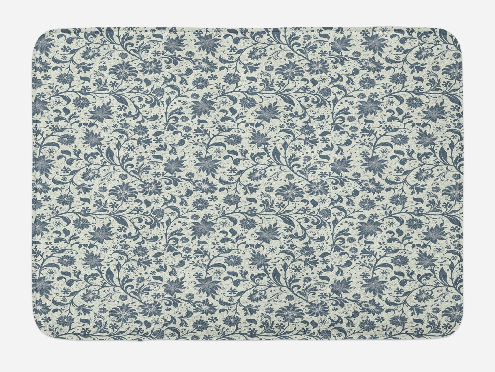 Ambesonne Non-Slip Plush Bath Mat - Abstract Botanical Garden Flowers Design, Romantic Beige & Slate Blue Bathroom Decor, 30.2