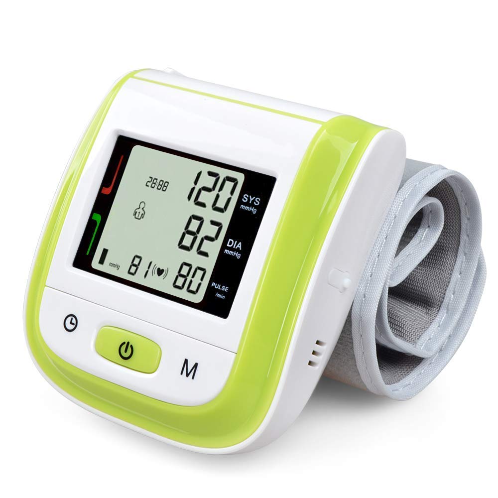 Huapa Automatic Wrist Blood Pressure Monitor Cuff - Digital BP Machine for Home Use, Portable Blood Pressure Checker with Large LCD Display (Green) - Ideal for Travel, Gym & Daily Health Tracking