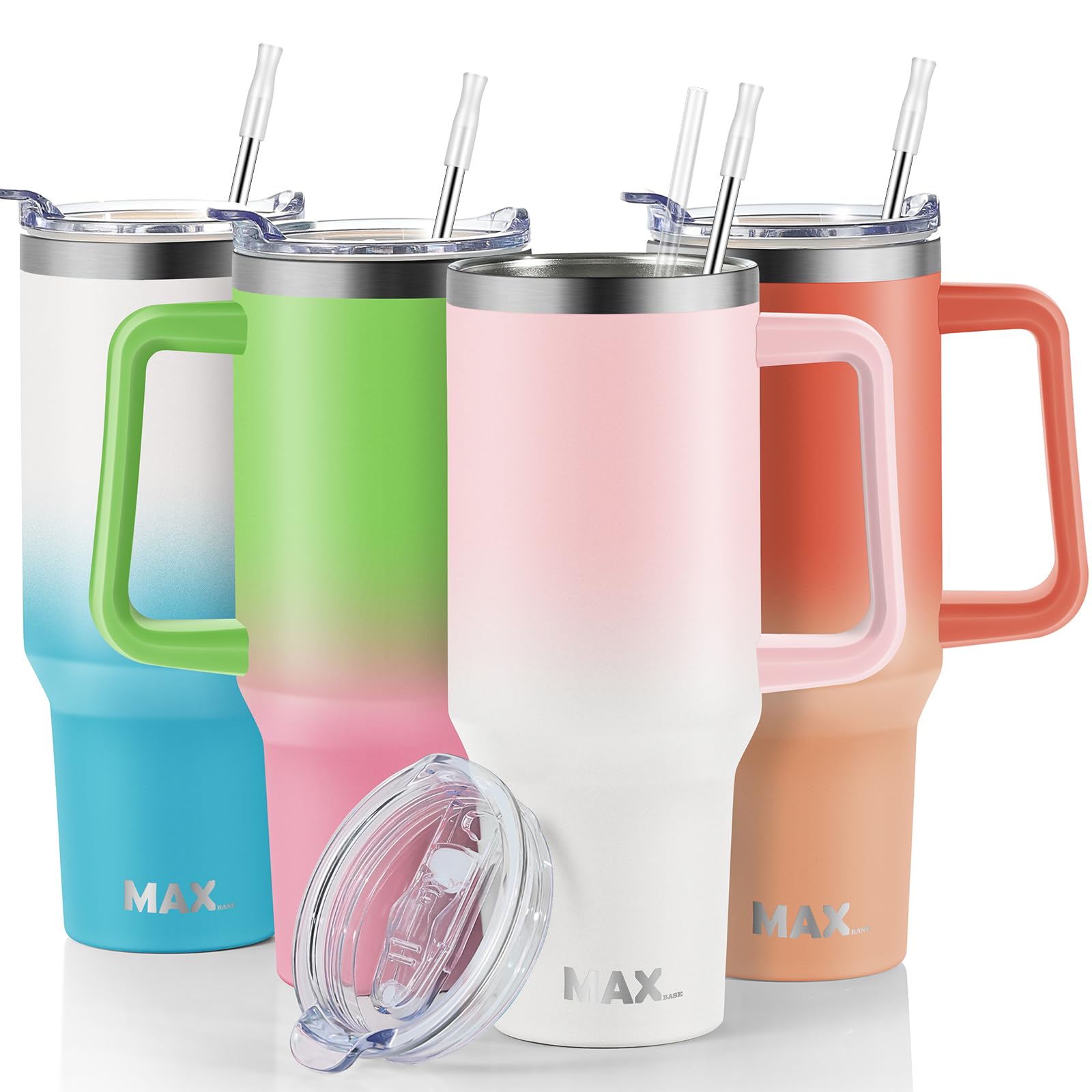 40 oz Insulated Stainless Steel Tumbler with Handle & Straw Lid - Leakproof Travel Mug Keeps Drinks Cold 34 Hours - Reusable Water Bottle for Coffee, Iced Tea, Smoothies - Perfect for Office, Gym, Hiking & Road Trips