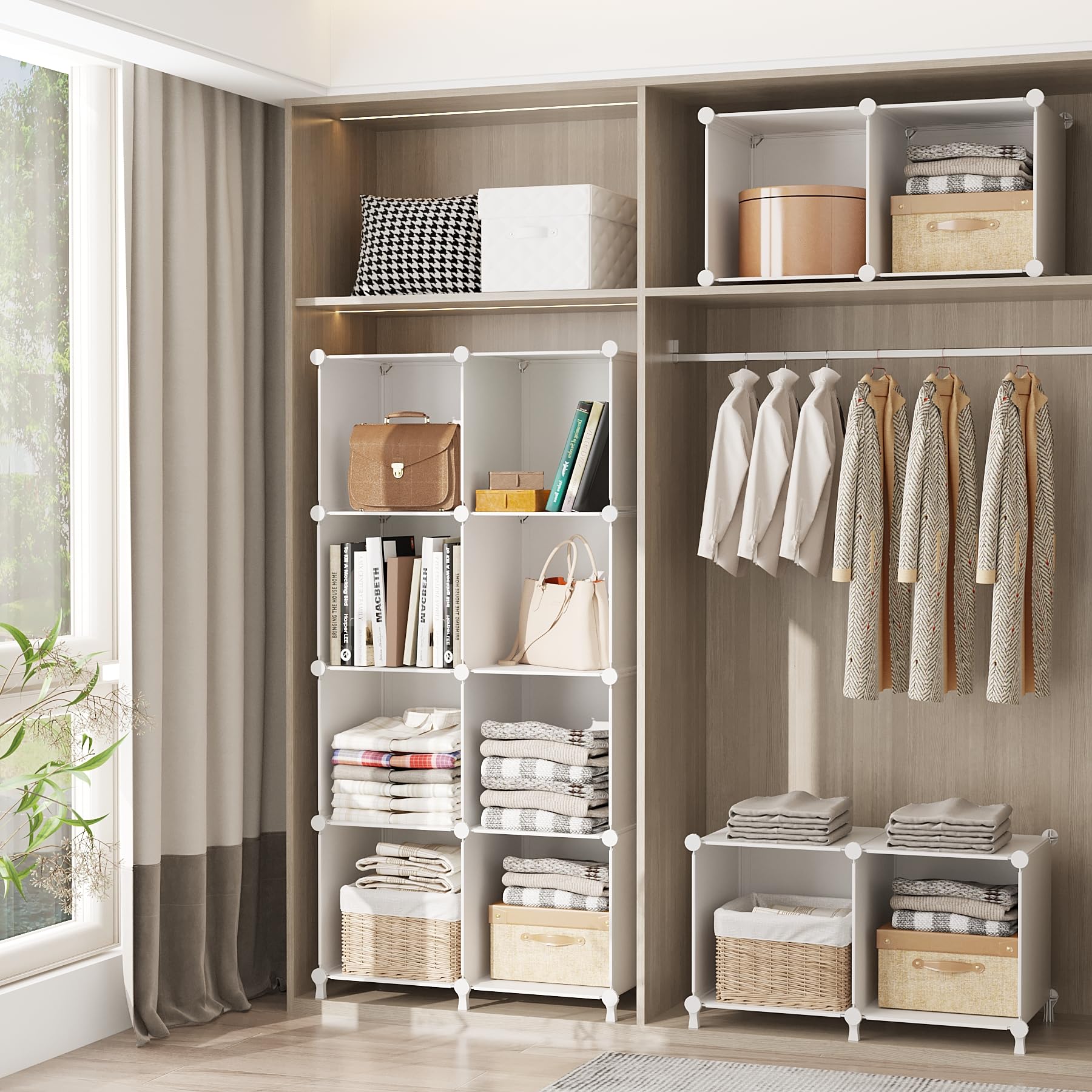 AWTATOS 6-Cube Storage Organizer - Stackable Plastic Shelving Unit for Clothes, Toys & Books | DIY Closet Organizer for Bedroom, Living Room & Office | White Cube Shelf for Home Organization