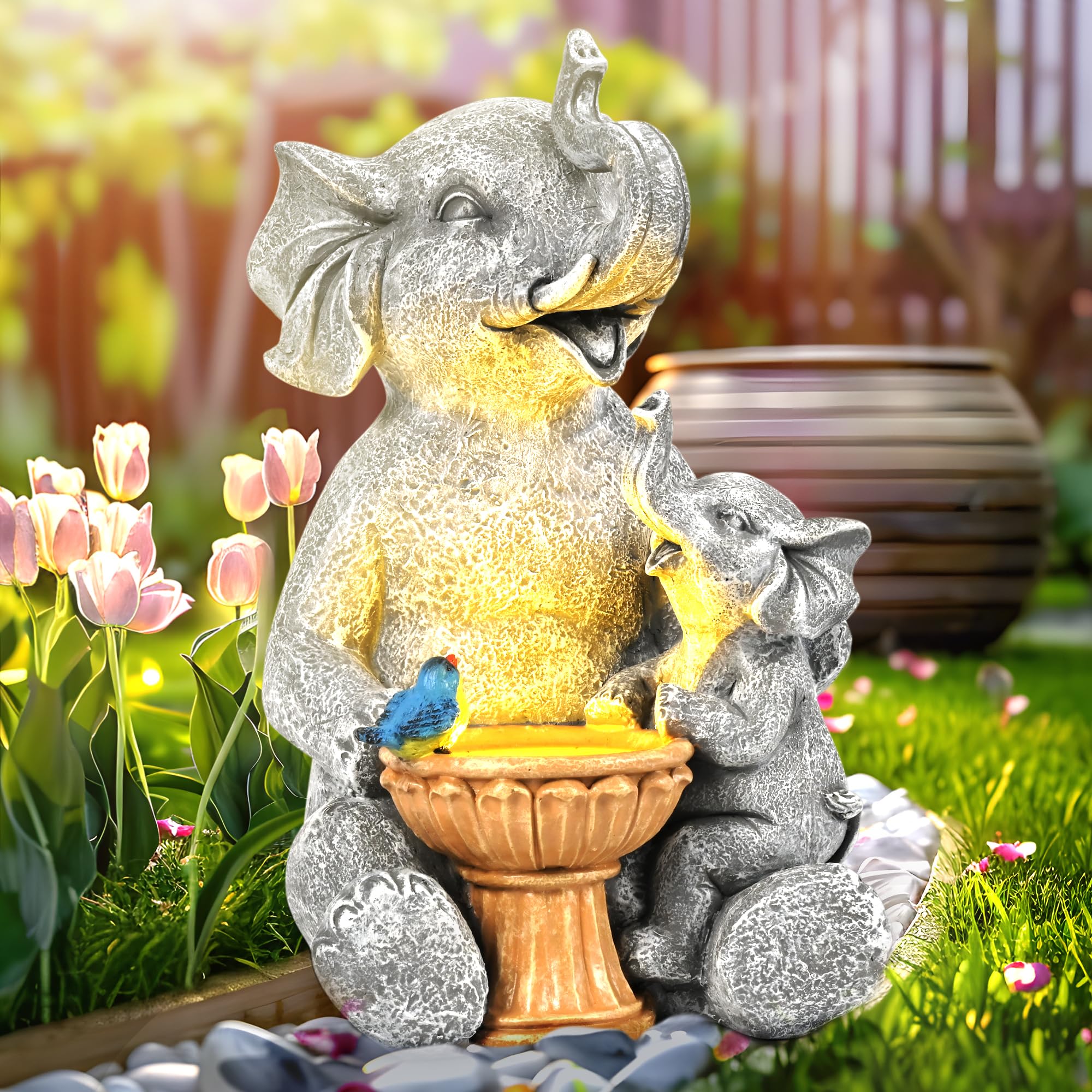 Solar Powered Elephant Bird Bath Statue - Outdoor Garden Decor for Patio, Lawn & Balcony | Unique Birthday Gift for Women, Mom, Grandma & Seniors | Perfect for Backyard, Yard & Outdoor Spaces