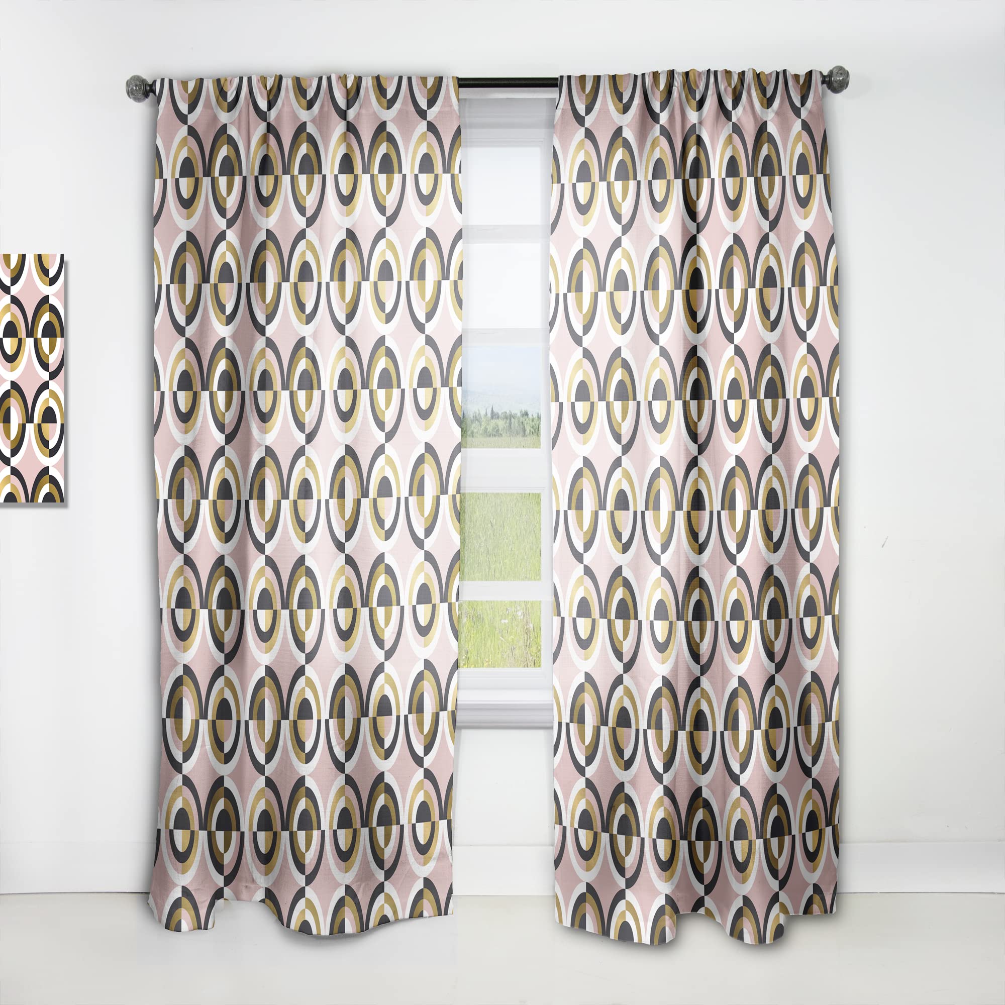 DesignQ Abstract Geometric Circular Retro Blackout Curtains - Thermal Insulated Single Panel (52x63 inches) for Bedroom & Living Room - Perfect for Home Decor, Noise Reduction & Light Blocking
