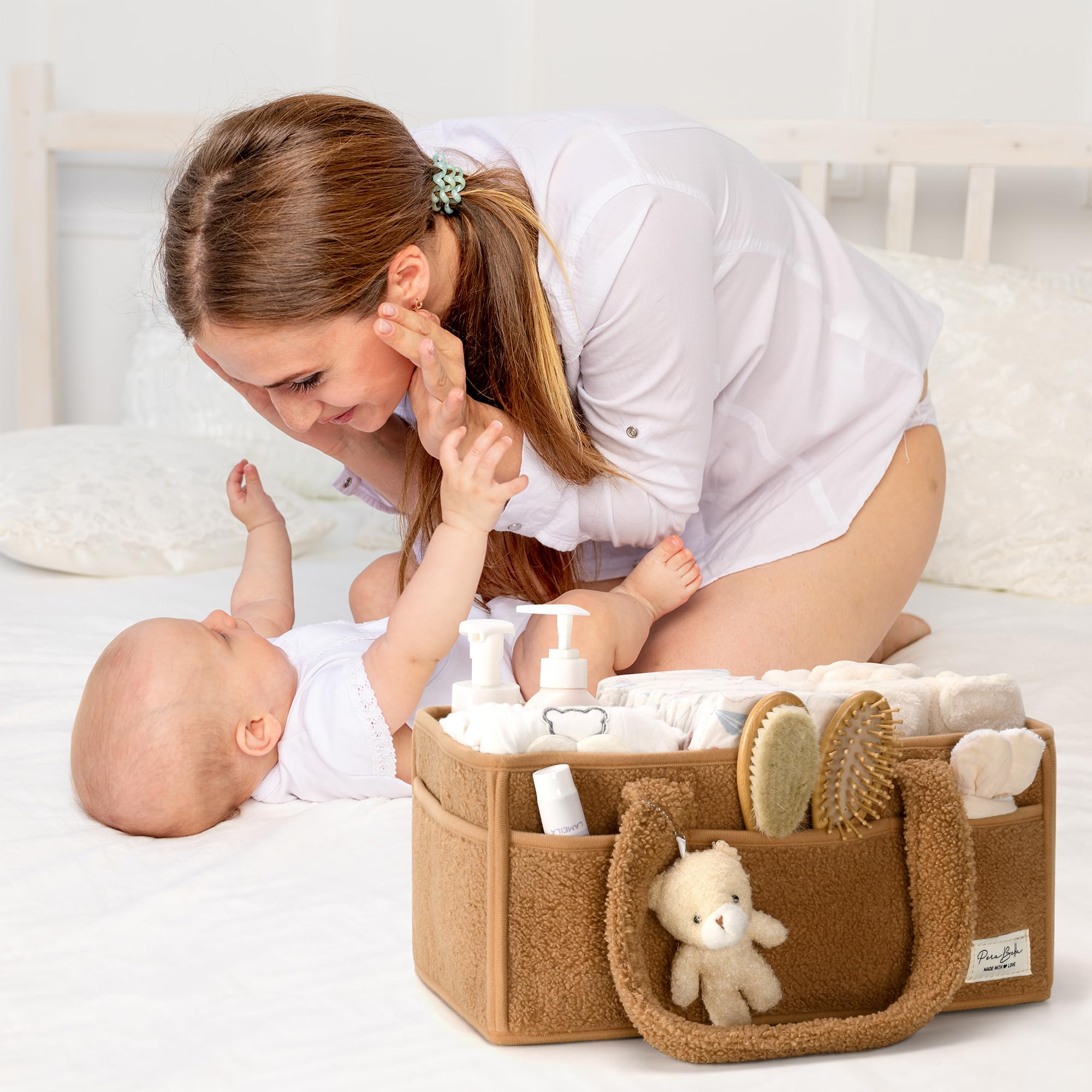 PeraBella Baby Diaper Caddy Organizer - Portable Diaper Storage Basket for Changing Table, Nursery & Travel | Holds Diapers, Wipes & Baby Essentials | Perfect Baby Shower Gift & Nursery Organization Solution | Use for Home, Car & On-the-Go Baby Care