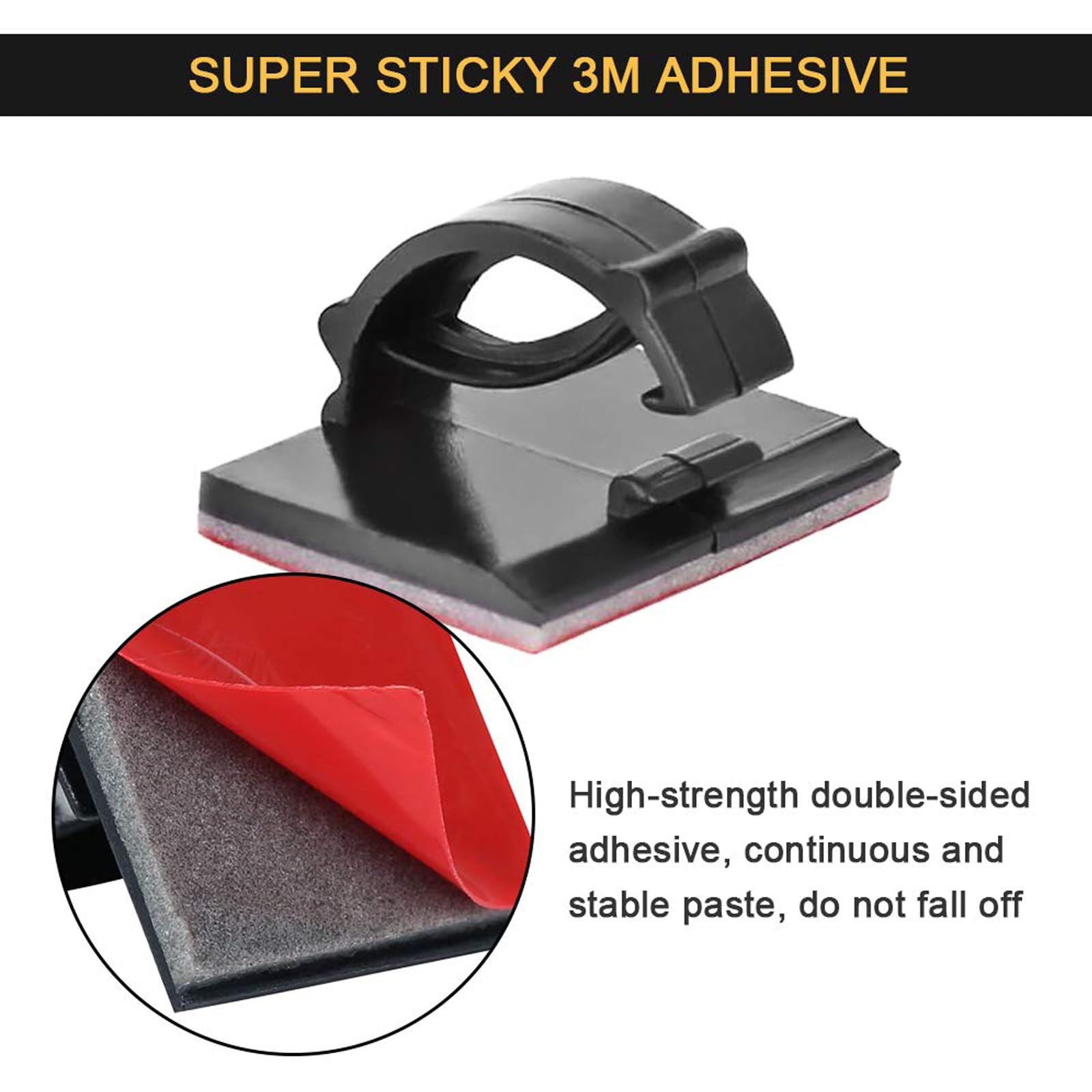 3M Self-Adhesive Cable Clips - 30pcs Black Cord Organizer for Desk, Wall, Car Dash Cam | Wire Management Clamps for Home Office & Vehicle Use