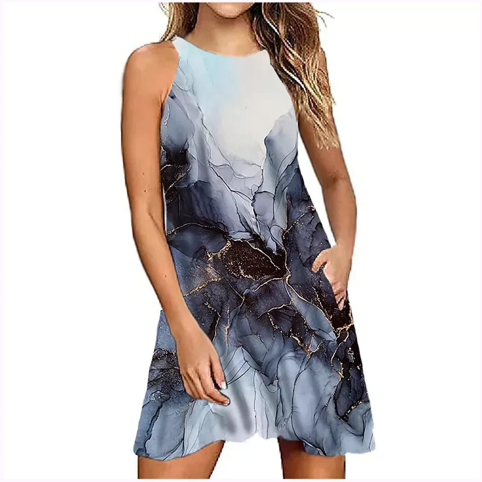 Women's Loose Sexy Printed Summer Sleeveless Mini Dress with Pockets - 2022 New Hot Swing Dress for Date Night & Beach Vacation