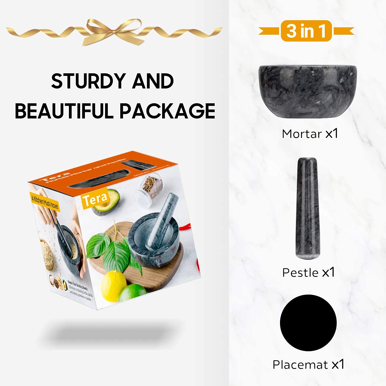 Premium Black Marble Mortar and Pestle Set - 4.64
