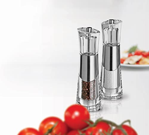 Cole & Mason H57272P Bobbi Salt Mill - Premium Chrome/Acrylic Design, 185mm Precision+ Grinder for Gourmet Salt - Perfect for Kitchen, Dining Table & Gift Giving