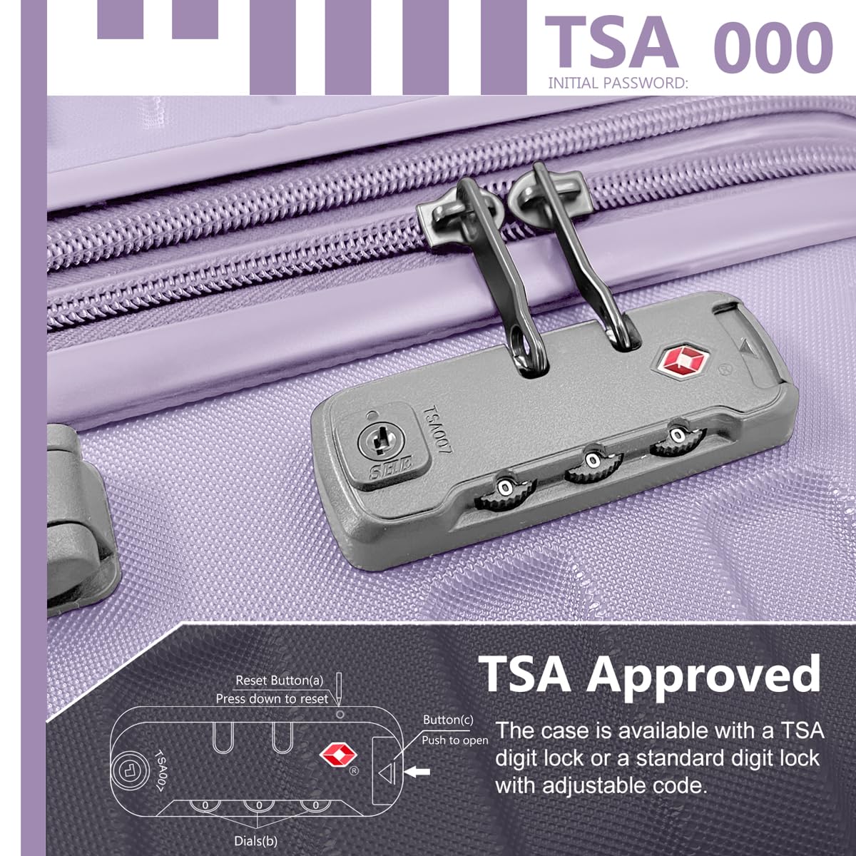 3-Piece Lavender Hardside Luggage Set - 20 Inch Airline Approved Carry-On Suitcase with Spinner Wheels & TSA Lock | Lightweight Rolling Luggage for Men & Women | Perfect for Business Travel, Family Vacations & Weekend Getaways