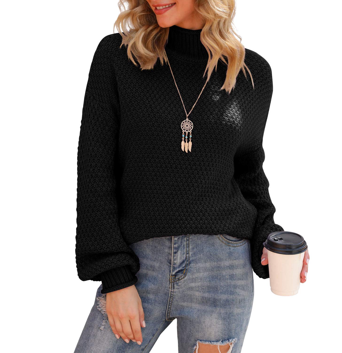 Jouica Women's Oversized Turtleneck Sweater - Batwing Long Sleeve Chunky Knit Pullover Jumper | Cozy Winter Fashion for Casual Outings & Office Wear