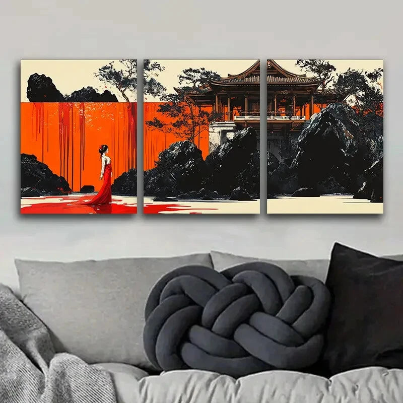 3-Piece Ancient Buildings Art Painting Metal Print - Ready to Hang Wall Decor for Living Room, Bedroom & Office | Premium Home & Office Artwork