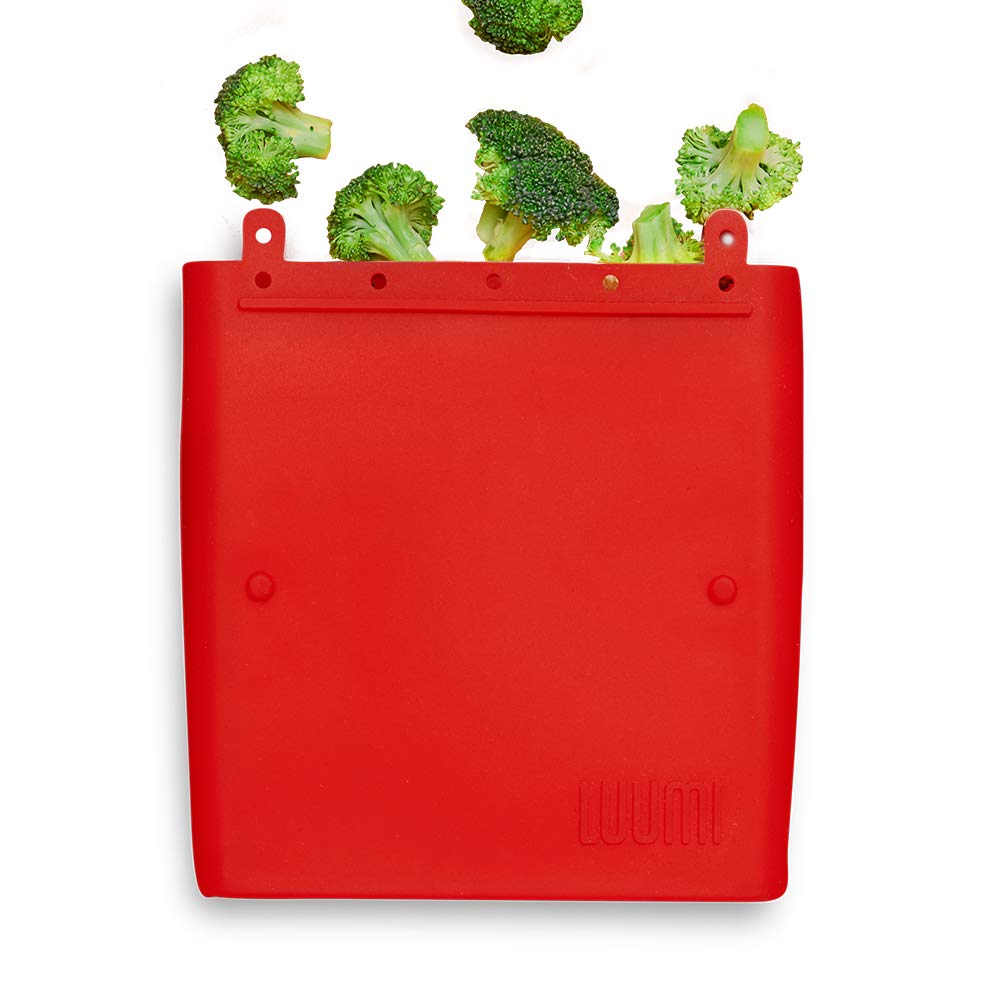 **Luumi Unplastic Collapsible Food Storage Bags - 100% Platinum Silicone Reusable Lunch & Snack Bags - Microwave, Oven, Freezer & Dishwasher Safe (Red) - Perfect for Meal Prep, Travel & Eco-Friendly Living**