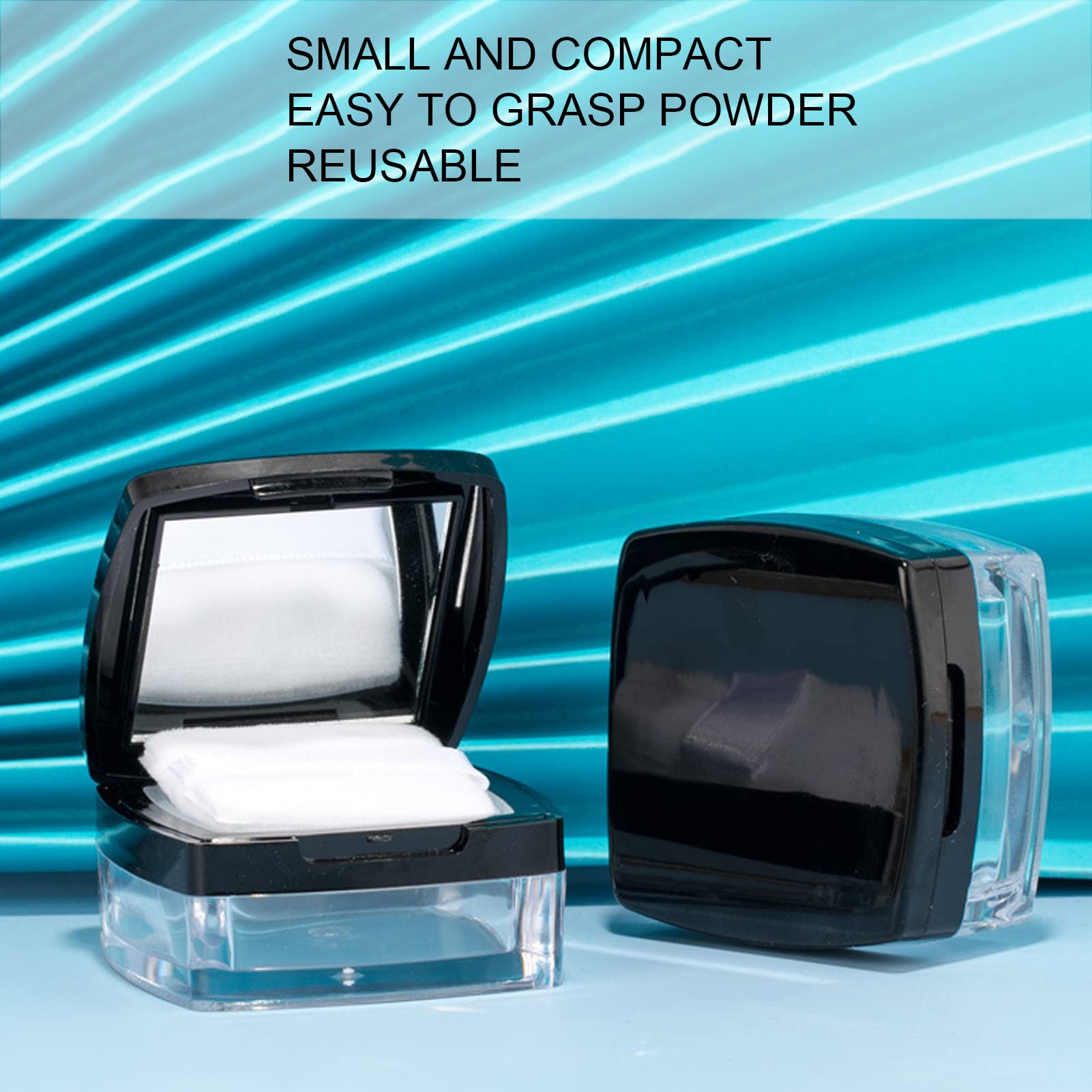 Refillable Empty Powder Box with Mirror & Spoon - Black Cosmetic Storage Case for Loose Makeup Powder | Travel-Friendly Compact Organizer for Makeup Artists & On-the-Go Touch Ups