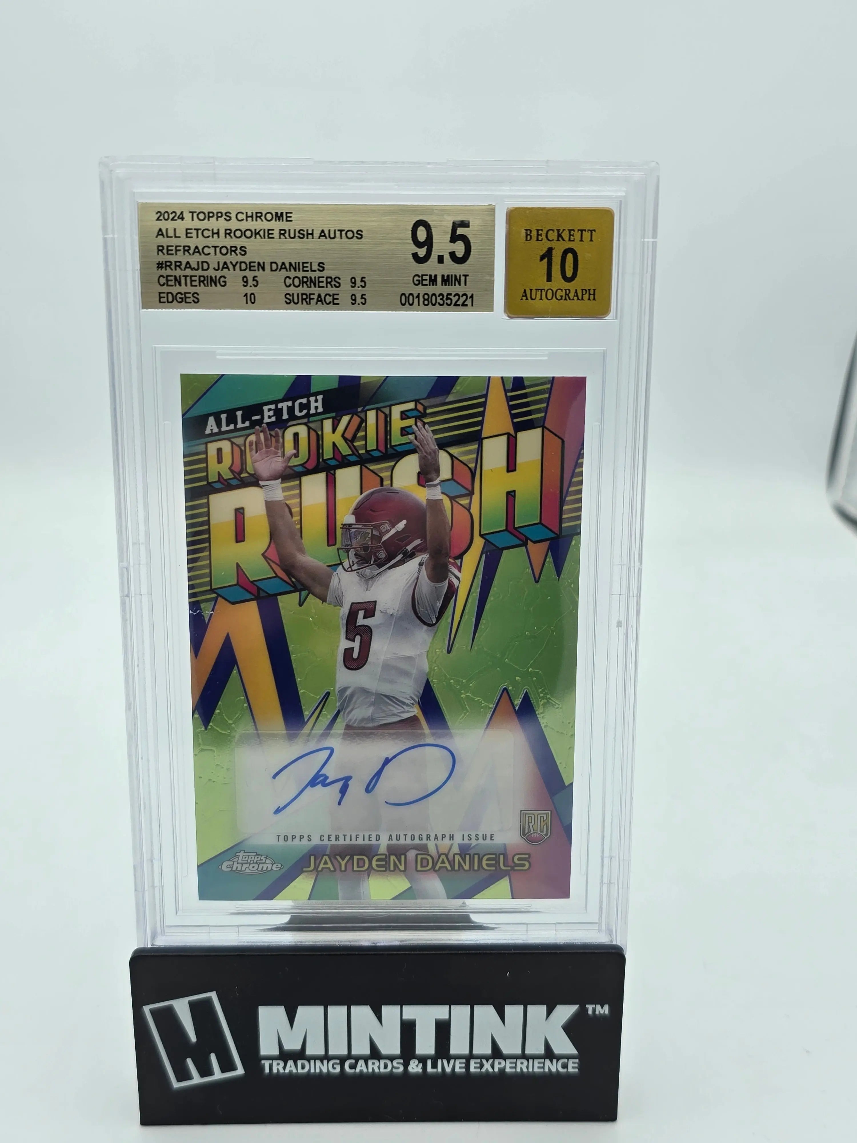 2024 Topps Chrome All Etch Rookie Rush Refractor Auto Jayden Daniels RC BGS 9.5 - Rare Football Trading Card for Collectors & Sports Fans, Perfect for Display, Investment & Memorabilia Collections