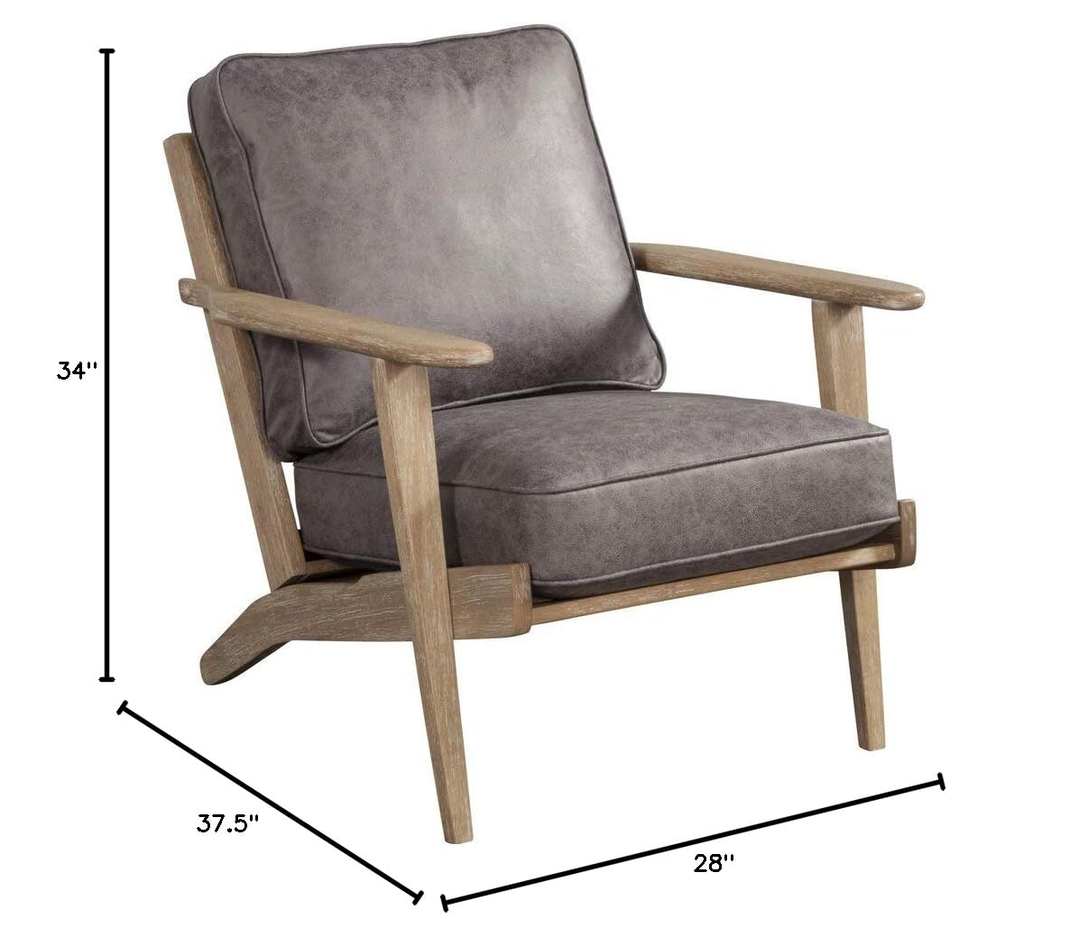 Artica Faux Leather and Rubberwood Lounge Chair - Gray/Iron Brush Natural - Modern Living Room Accent Chair for Relaxing & Reading