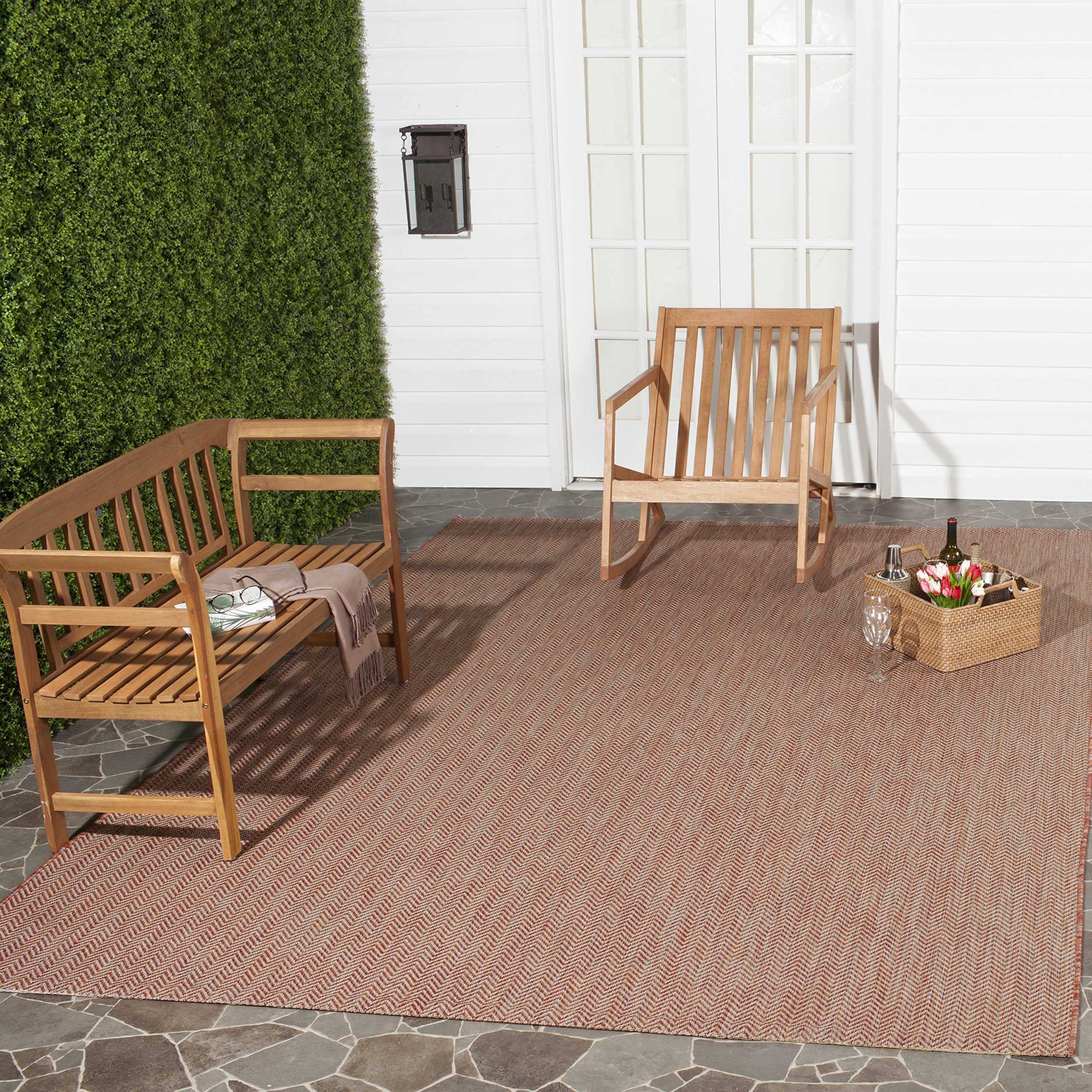 SAFAVIEH Courtyard Collection 8' x 11' Rust & Grey Indoor Outdoor Rug - Waterproof, Easy Clean, Non-Slip - Perfect for Patio, Backyard, Mudroom, Deck & Poolside