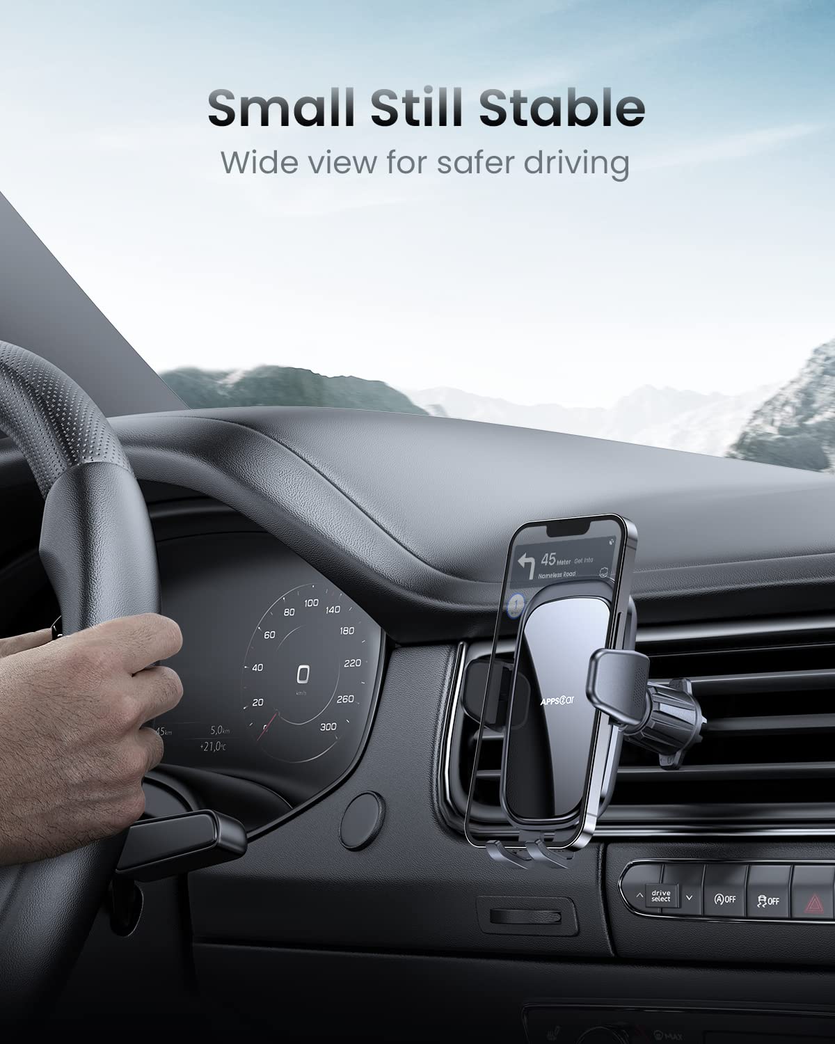 APPS2Car One-Hand Operation Car Vent Phone Mount Holder - Compatible with iPhone 14/13/12/11 & Samsung Galaxy - Secure Hands-Free Driving for GPS Navigation & Music Control