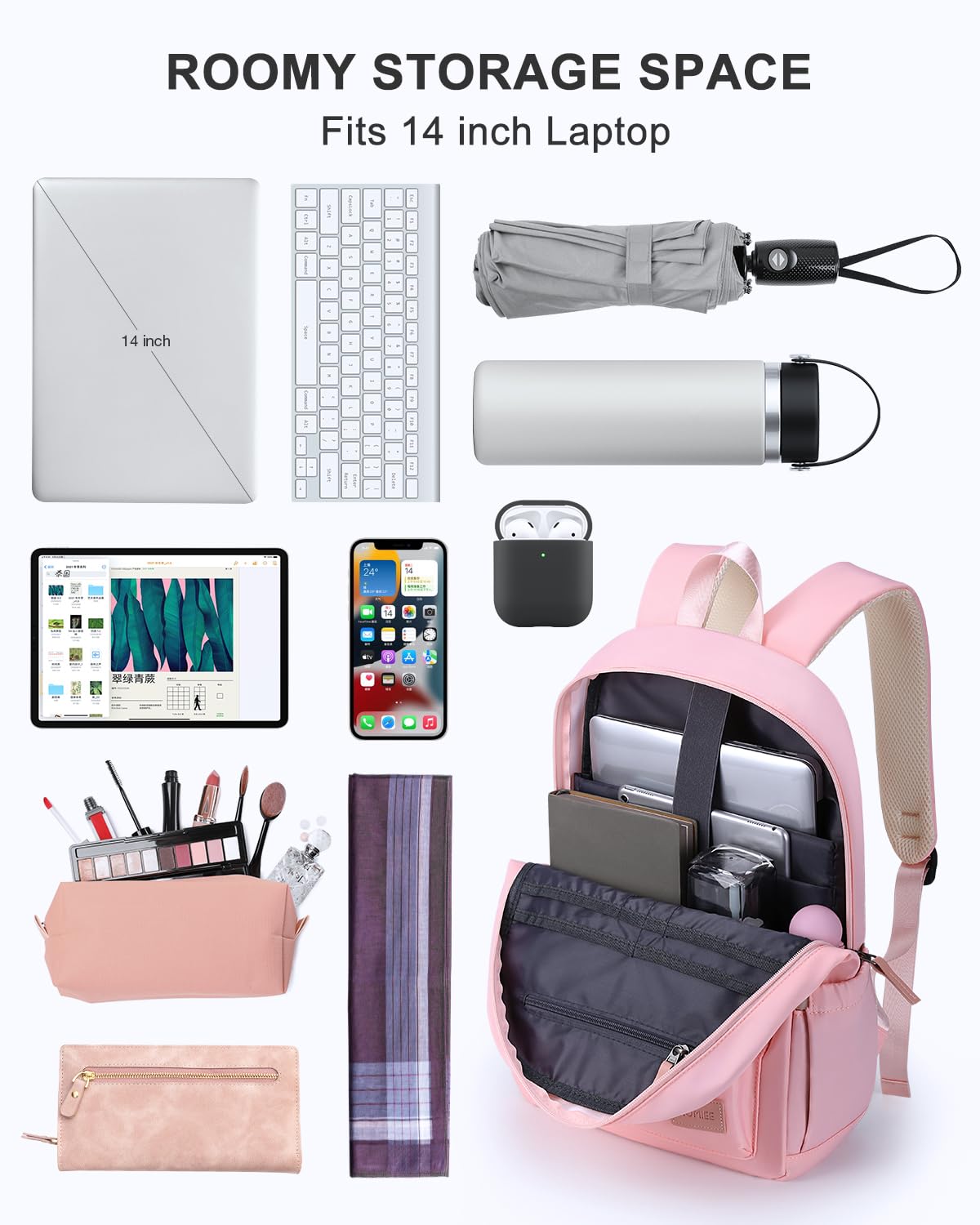 HOMIEE Lightweight Stylish Water-Resistant Laptop Backpack for Women & Men - 15.6 Inch School Backpack, College Backpack, Travel Daypack, Work Commuter Bag (Pink) - Perfect for Office, Campus & Weekend Getaways