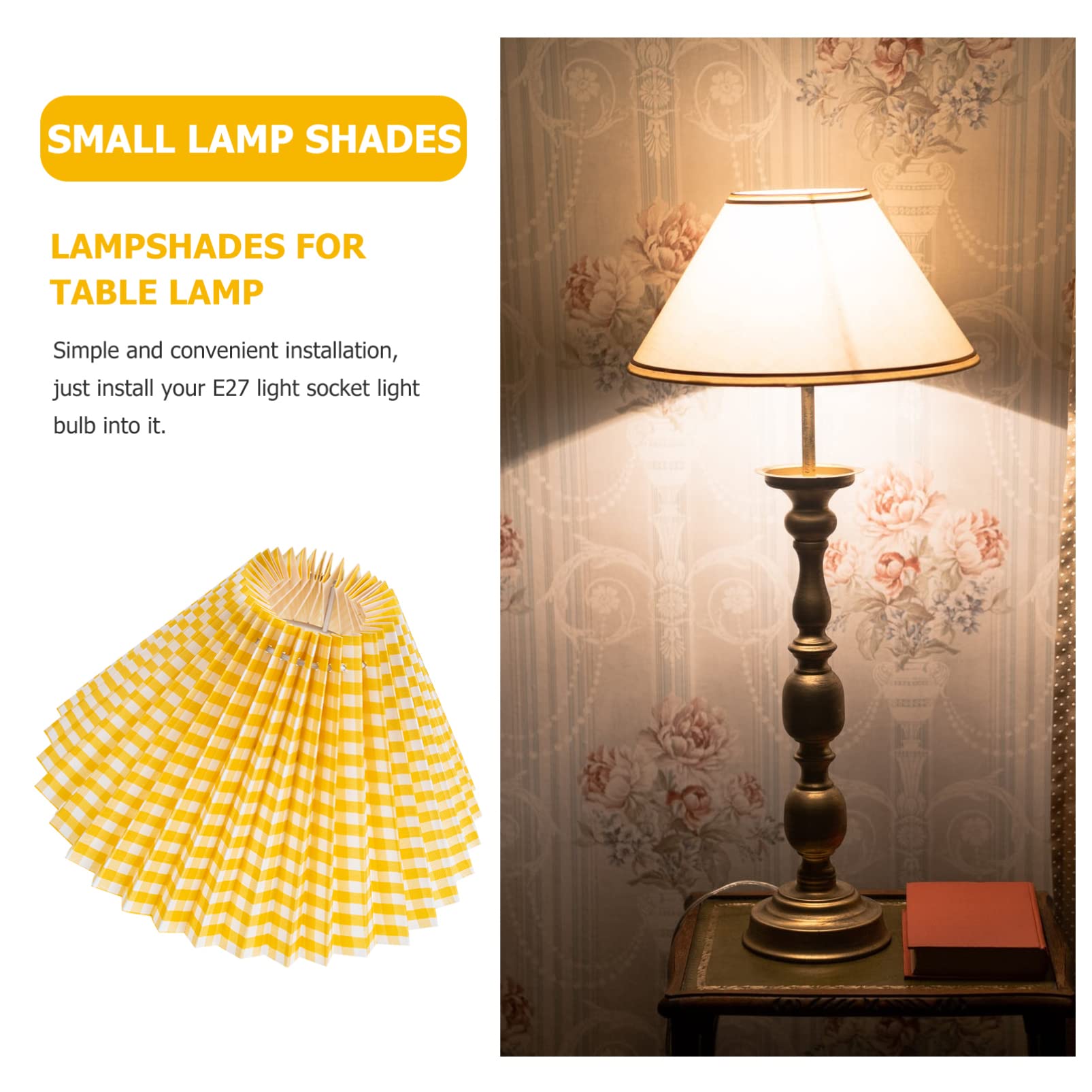 Japanese Style Pleated Fabric Lampshade - Replacement Shade for Table Lamps, Floor Lamps & Desk Lamps in Yellow | Perfect for Living Room, Bedroom & Office Lighting Decor