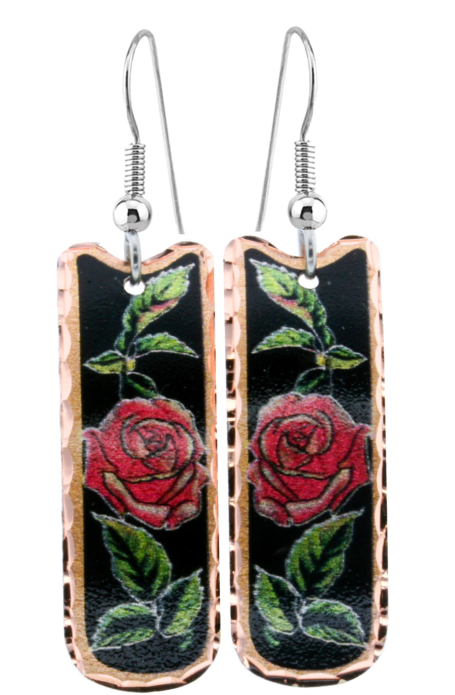 Handmade Rose Drop Earrings - Pure Copper Red Rose Jewelry with Black Backdrop | Dainty Floral Earrings for Women | Perfect for Weddings, Date Nights & Special Occasions